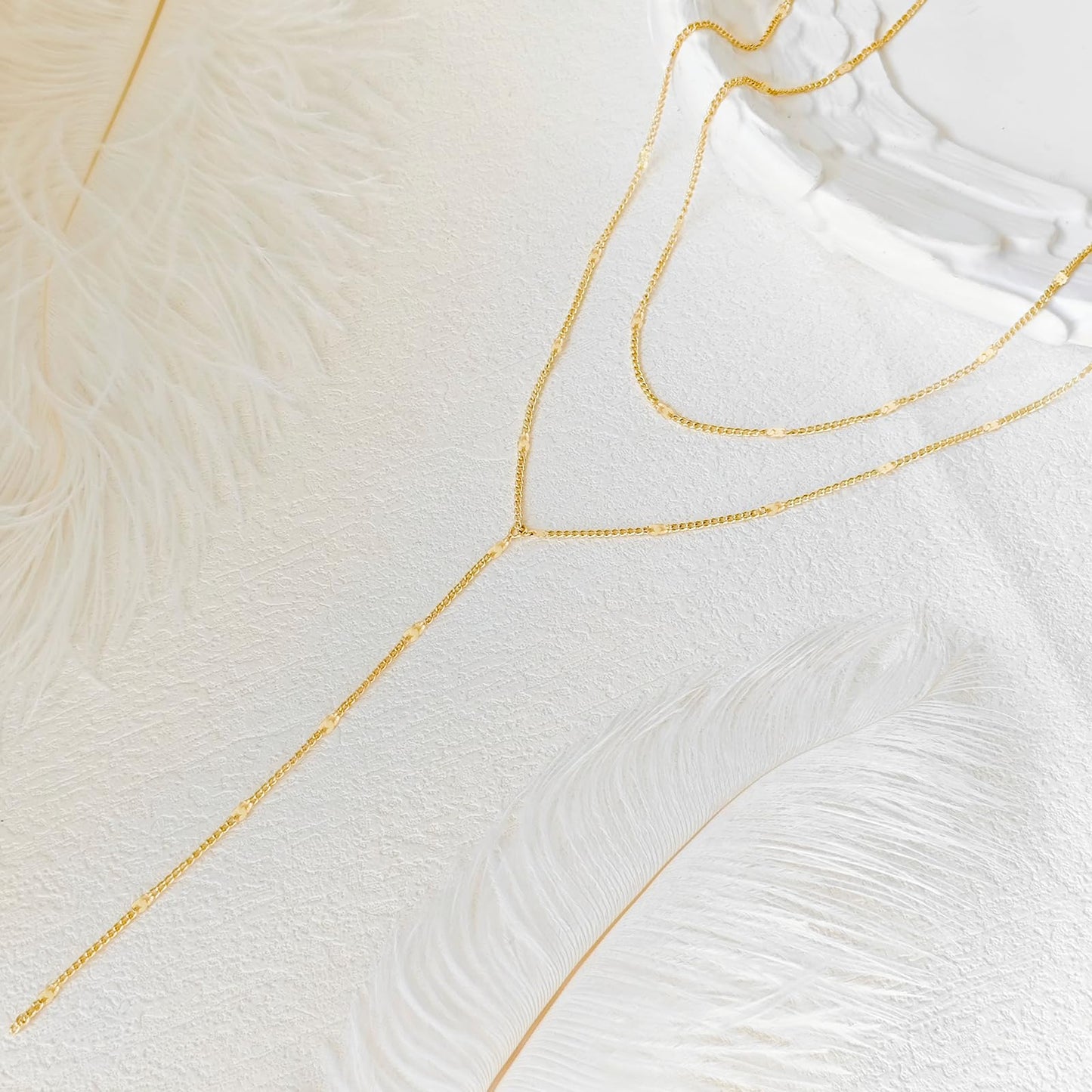 Luxval Gold Necklace for Women Trendy Long Necklaces for Women 14k Gold Plated Lariat Y Necklace Dainty Layered Necklaces Sparkly Drop Y-Shaped Chain Jewelry Gift Wedding