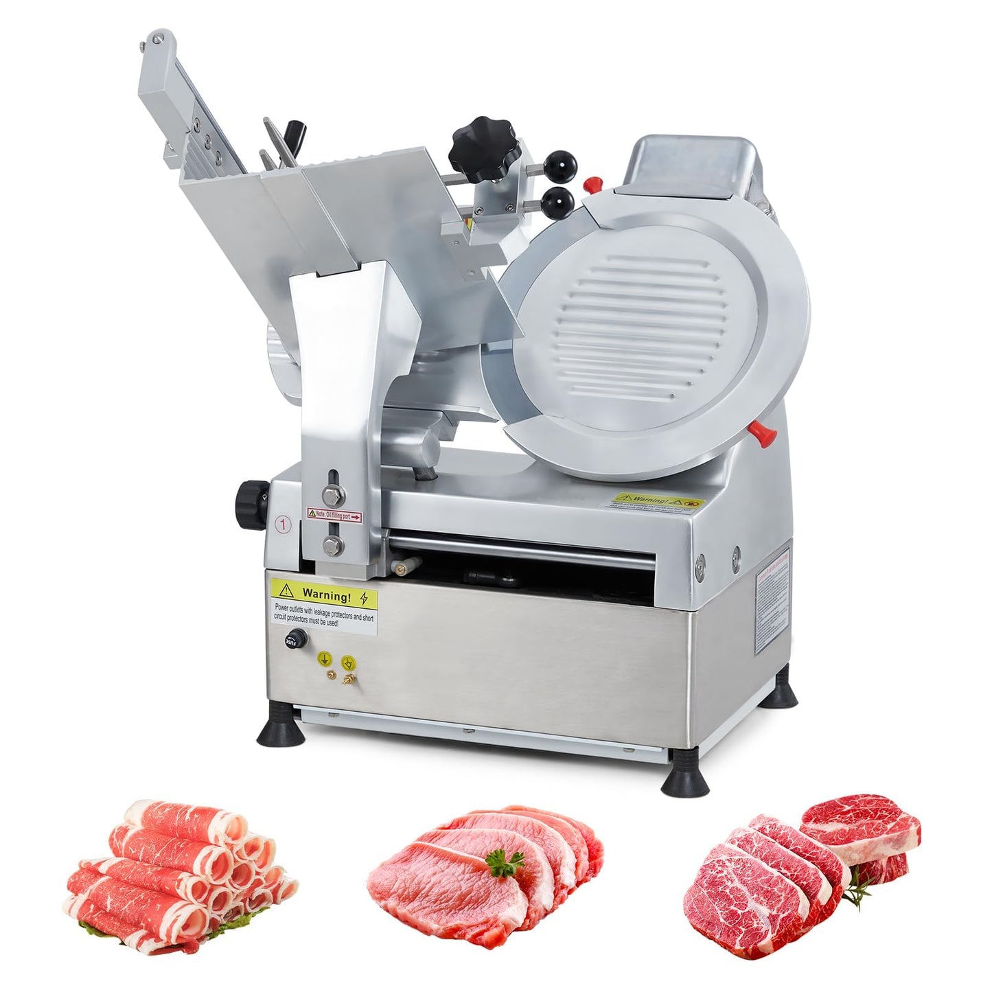 Commercial Meat Slicer with 12.6" Carbon Steel Blade, 550W Automatic Meat Slicer Machine, Professional Double-motor Food Cutter with Adjustable Thickness From 0 to 15mm for Commercial Use, Low Noise