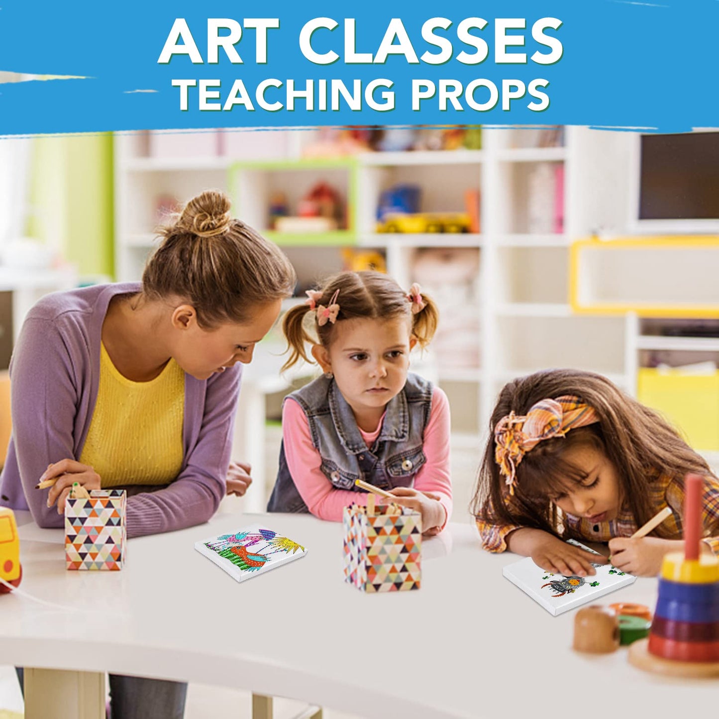 ESRICH Mini Canvases for Painting,4x4In Canvas in Bulk 24Pack, 2/5In Profile Small Square Canvas, Blank Canvases are Great for School Projects and Kids Birthday Parties, Home Decor Project.
