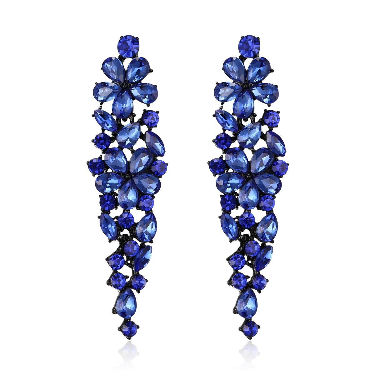 EleQueen Sparkle Marquise Rhinestone Crystal Statement Dangle Earrings for Women, Black-Tone Blue Crystals Art Deco Prom Chandelier Jewelry for Wedding Bridal
