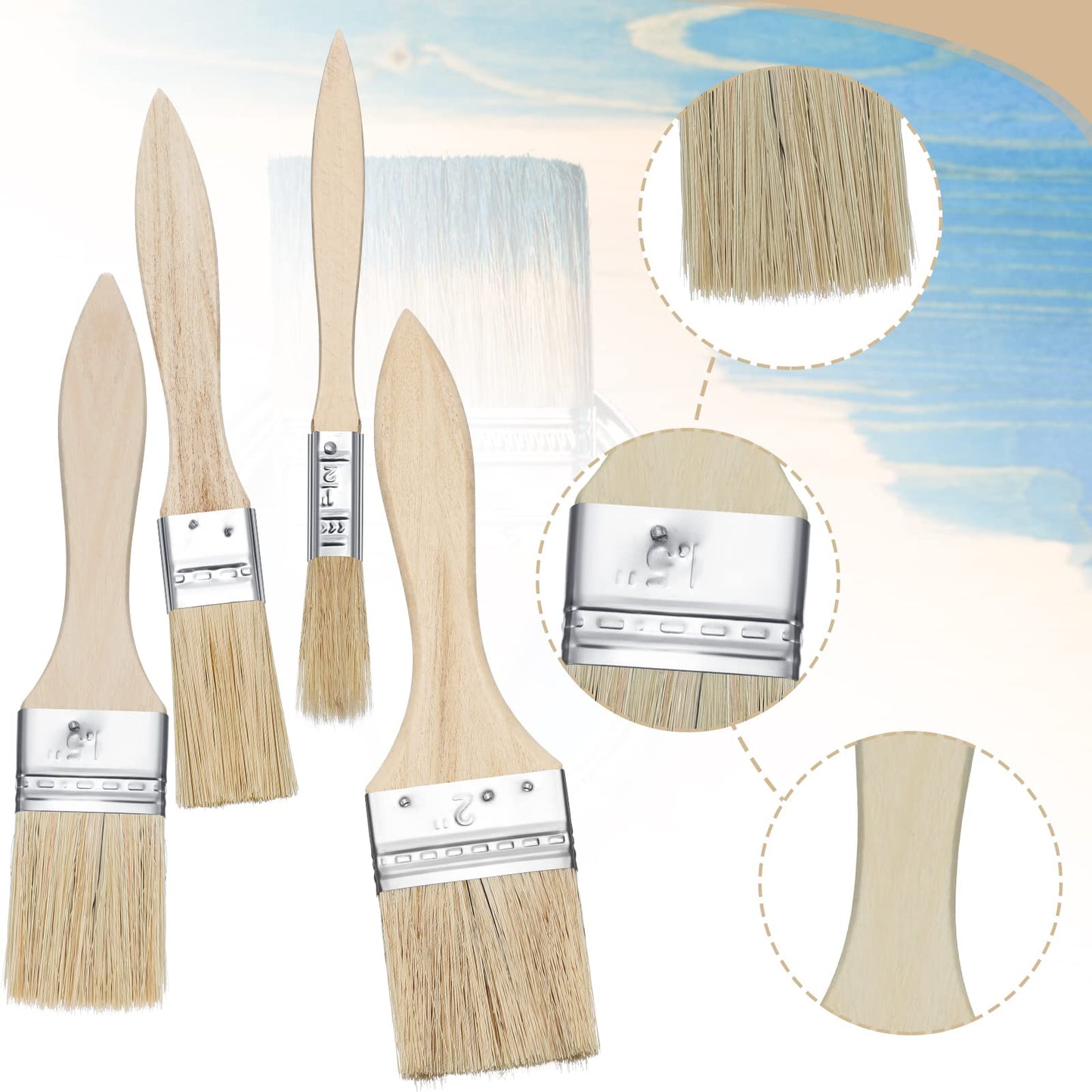 Skylety 48 Pcs Chip Paint Brushes Set 0.5/1/ 1.5/2 Inch Stain Brush Household Bristle Paintbrushes with Wood Handle for Paint, Glues, Varnish, Art Crafts Supplies, 4 Sizes Show