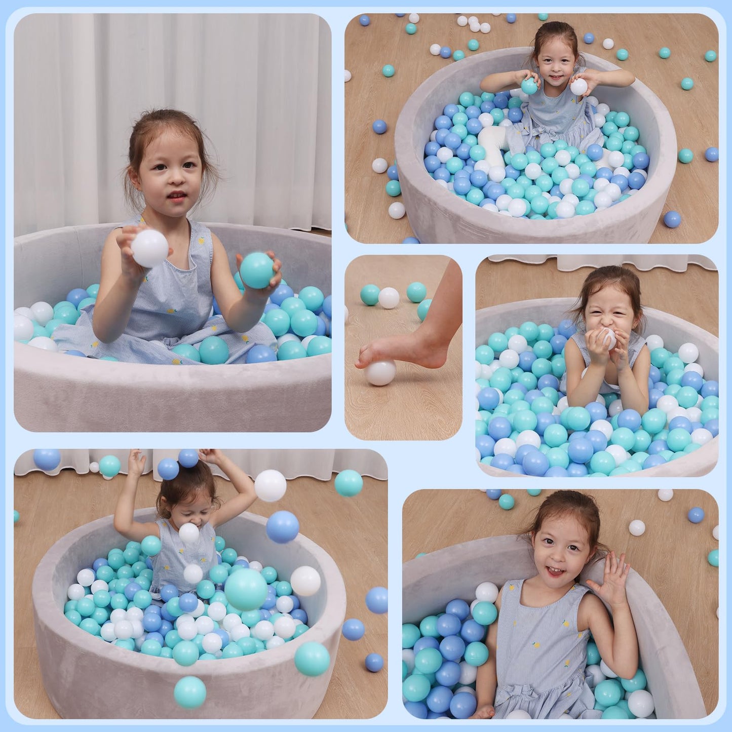 MoonxHome Ball Pit Balls for Toddlers & Dogs, BPA Free Crush Proof Plastic Toy Balls for Ball Pit, Children's Pool Water Toys, Ocean Balls for Play Tent 2.15 Inch Pack of 200 White&Green&Blue