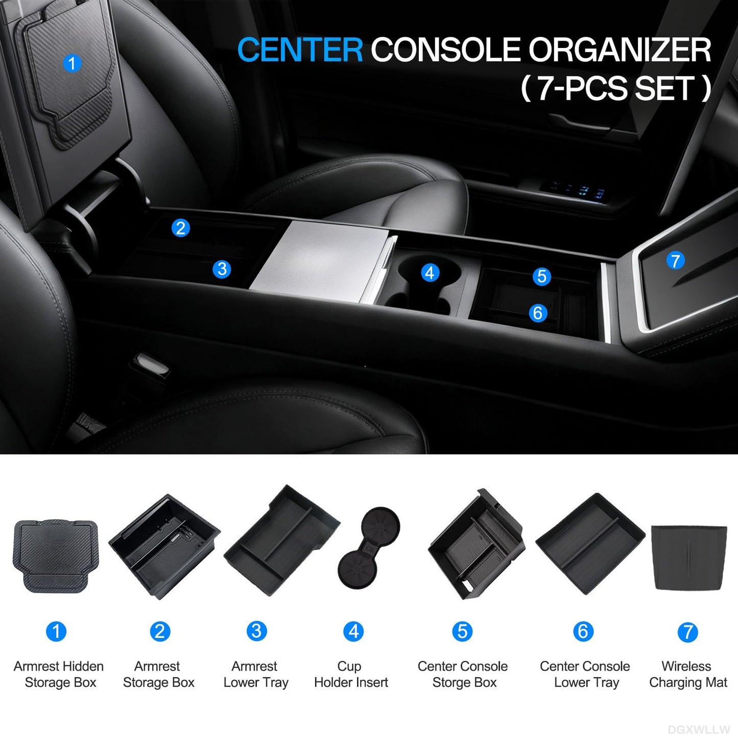 DGXWLLW 16PCS Organizer Tray Storage Box for Tesla Model Y Juniper 2025 2026 Premium Performance Accessories with Trunk Storage Bins Under Screen Tray Under Seat Box Trash Can Center Organizer Set