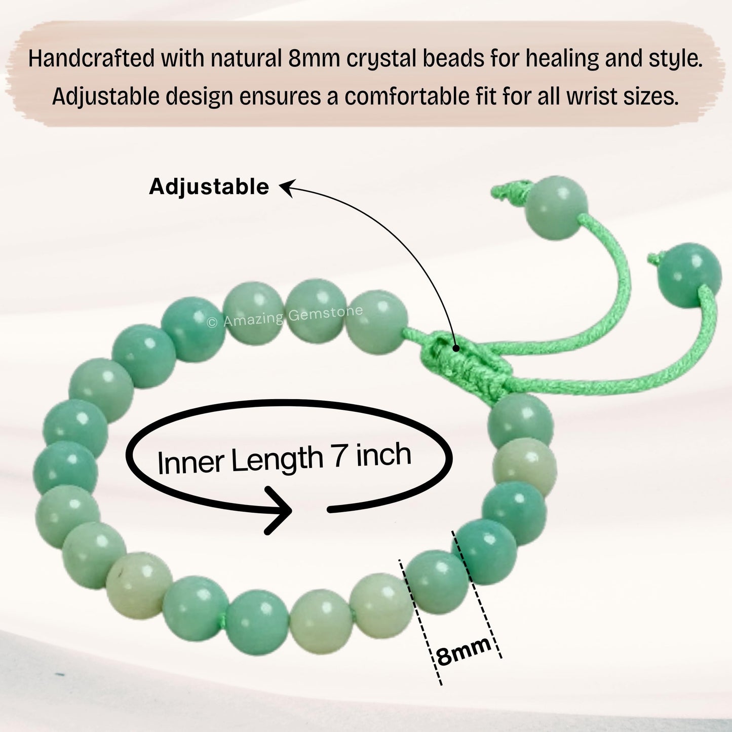 Amazing Gemstone Amazonite Bracelet for Women Men's Gifts - Protection Healing Crystal Bracelet - 8mm Gemstone Beaded Adjustable Bracelet Pulseras Para Hombres Mujer Stocking Stuffers
