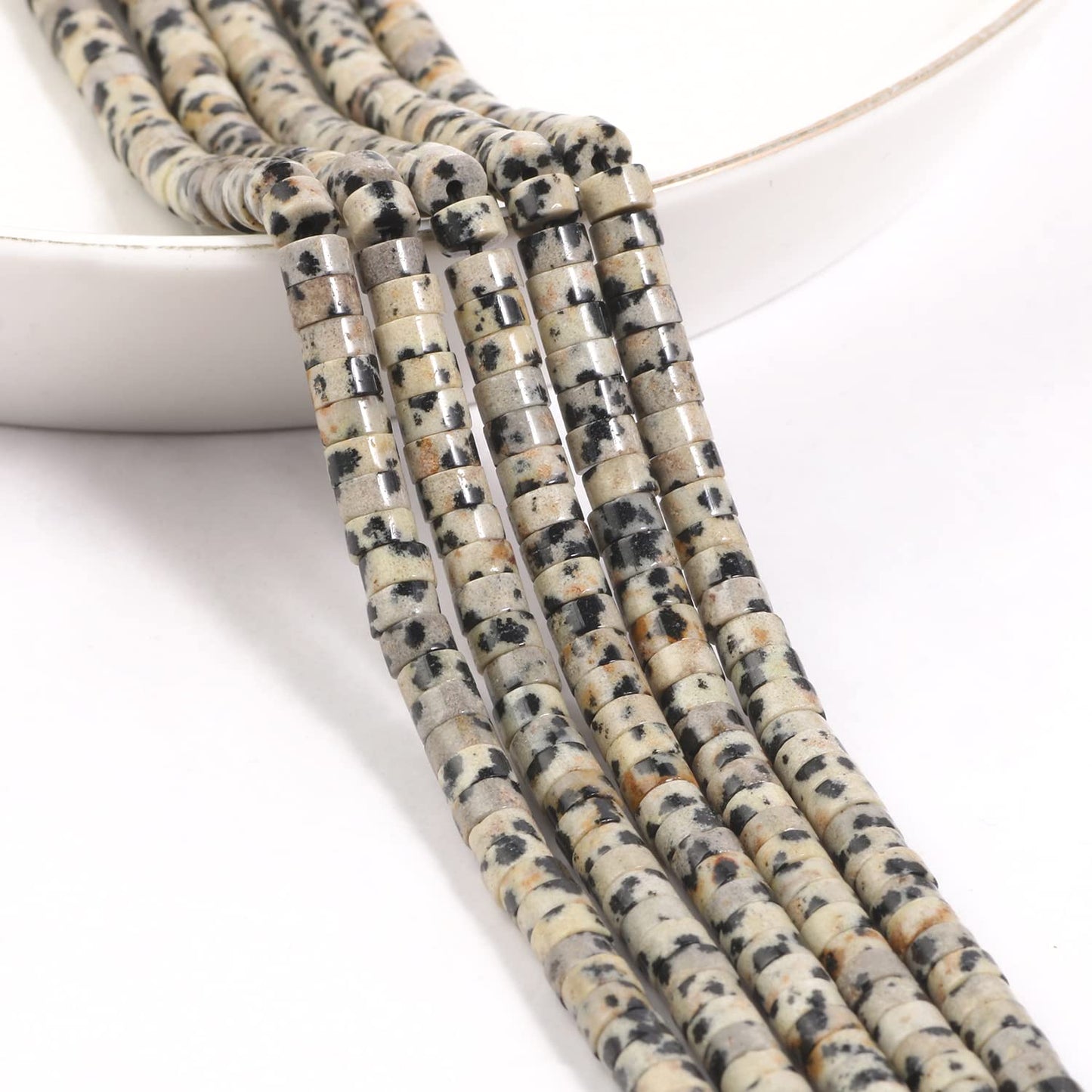 NITOPUPU 150Pcs 4×2mm Natural Dalmatian Jasper Spacer Stone Beads for Jewelry Making Supplies, Loose Semi Flat Round Gemstone Tube Beads for Bracelets DIY Crafts