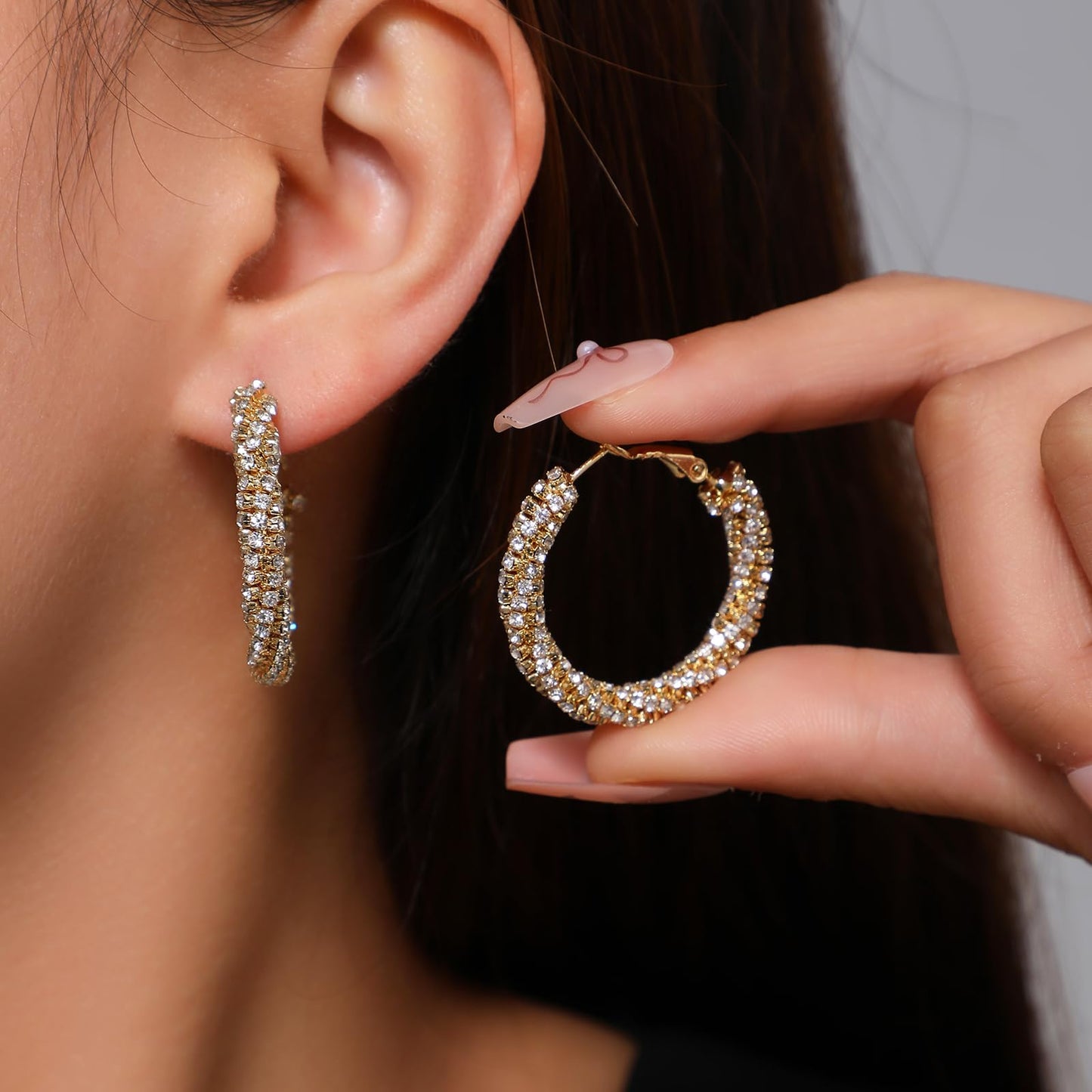 SayovatBek 14K Gold Plated 25–35mm Lightweight Hoop Earrings for Women, Cubic Zirconia, 925 Sterling Silver Post, Hypoallergenic Jewelry