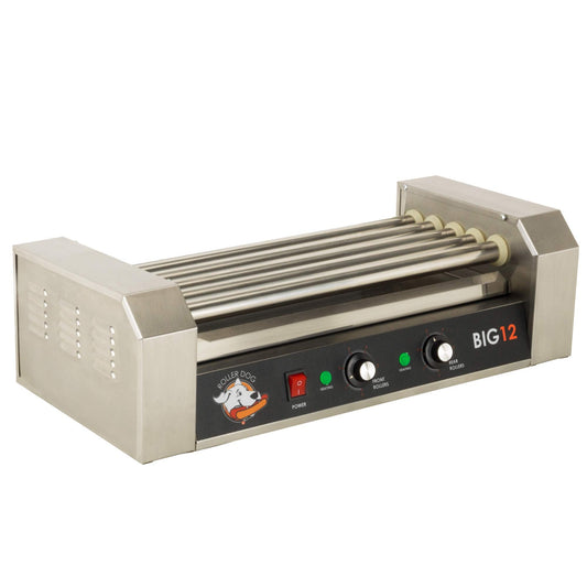 RollerDog Funtime RDB12SS Stainless Steel Non Stick Hot Dog Roller Grill with Drip Pan with Dual Temperature Controls