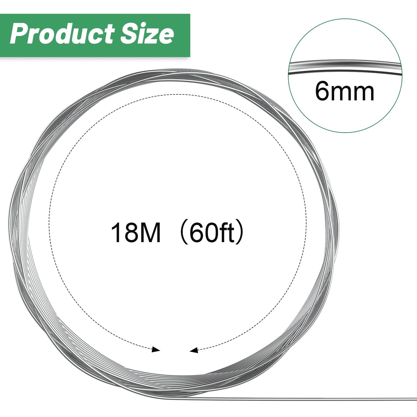 Pelopy Aluminum Wire 1/4 Inch Diameter Metal Wire 60 ft Armature Bendable Armature for Sculpting Dolls Floral Jewelry Making Weaving DIY Crafts, Silver