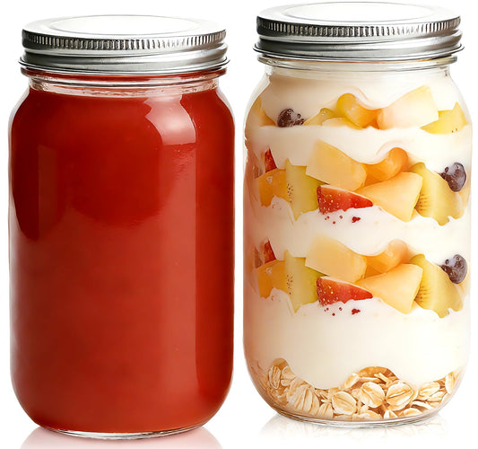 32oz Regular Mouth Mason Jars 2-Pack with Airtight Lids, Glass Canning Jars for Meal Prep, Overnight Oats, Jam & Food Storage, BPA-Free Clear Glass Jars for Canning, Fermenting & DIY Crafts