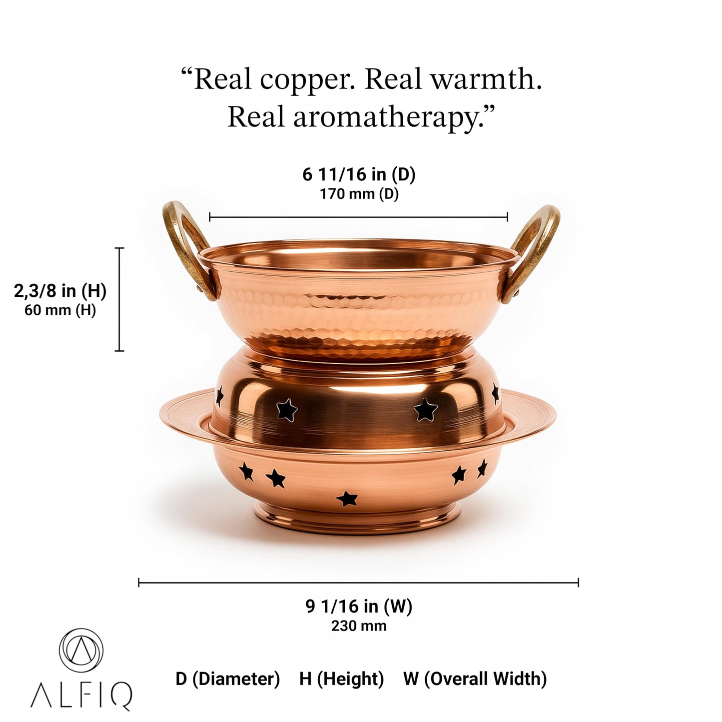 ALFIQ Solid Copper Oil Warmer Pot Set, Ayurvedic Massage Bowl with Stand for Spa & Aromatherapy, Handcrafted Hammered Finish, Premium Essential Oil Heater for Abhyanga, 100% Pure Copper