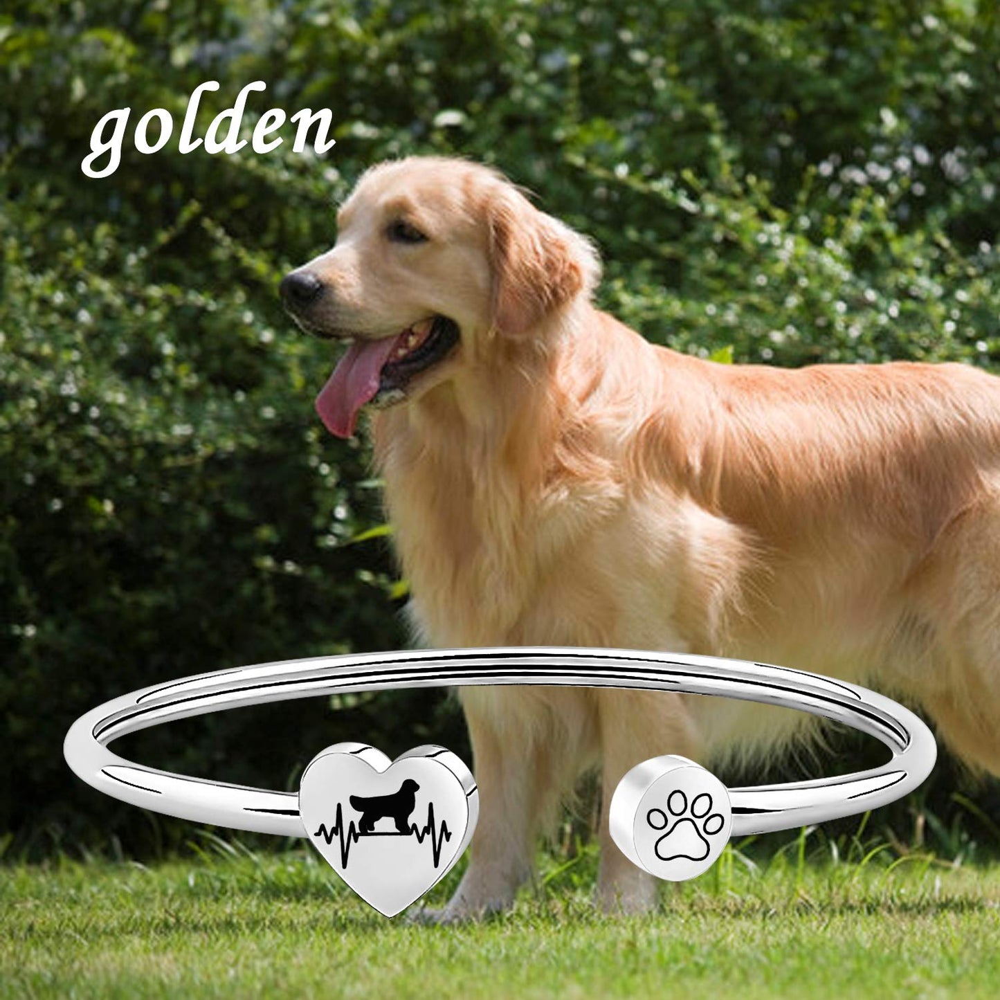 FUSTMW Dog Owner Bracelet Golden Retriever Dog Lover Gifts Paw Print Bangle Jewelry (Golden Retriever Bracelet)