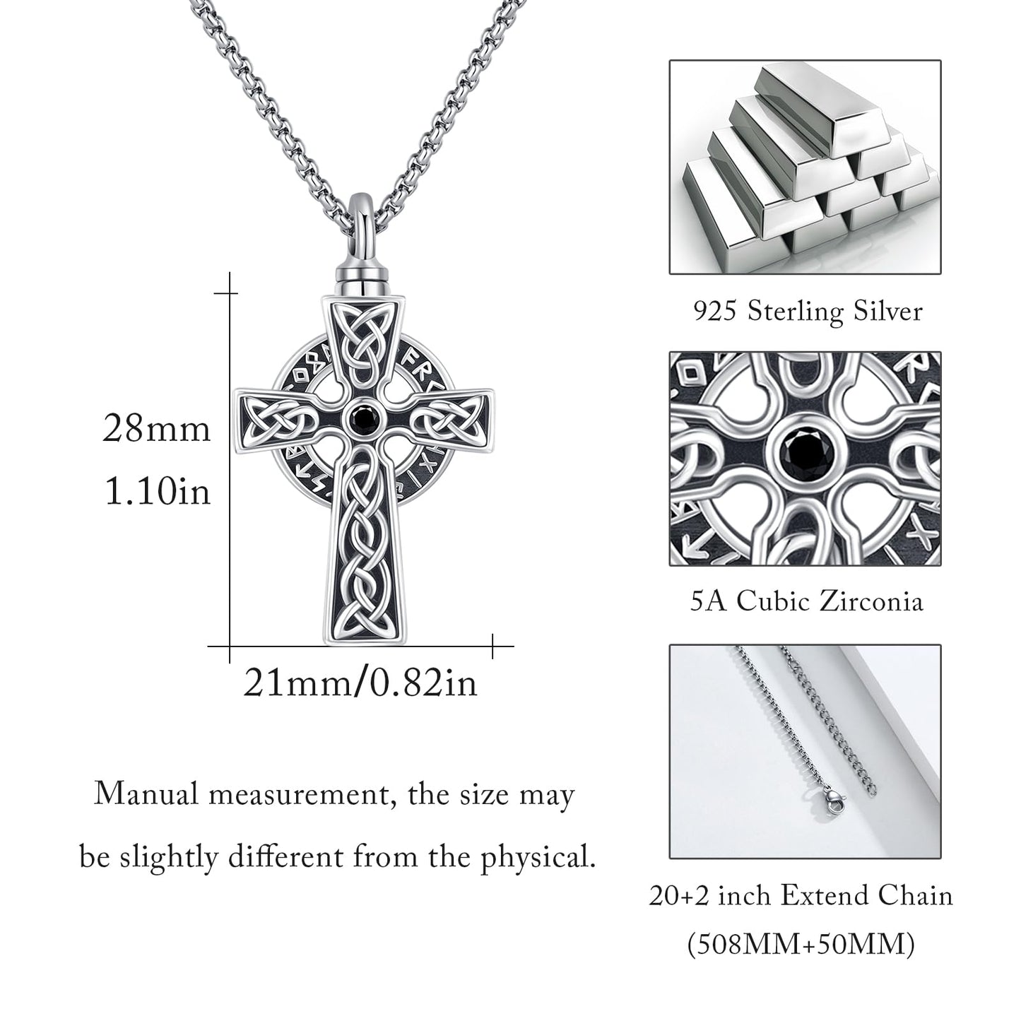 YEESIA Cross Urn Necklace for Men Women 925 Sterling Silver Crucifix Pendant Necklace Cross Urn Jewelry for Men Women