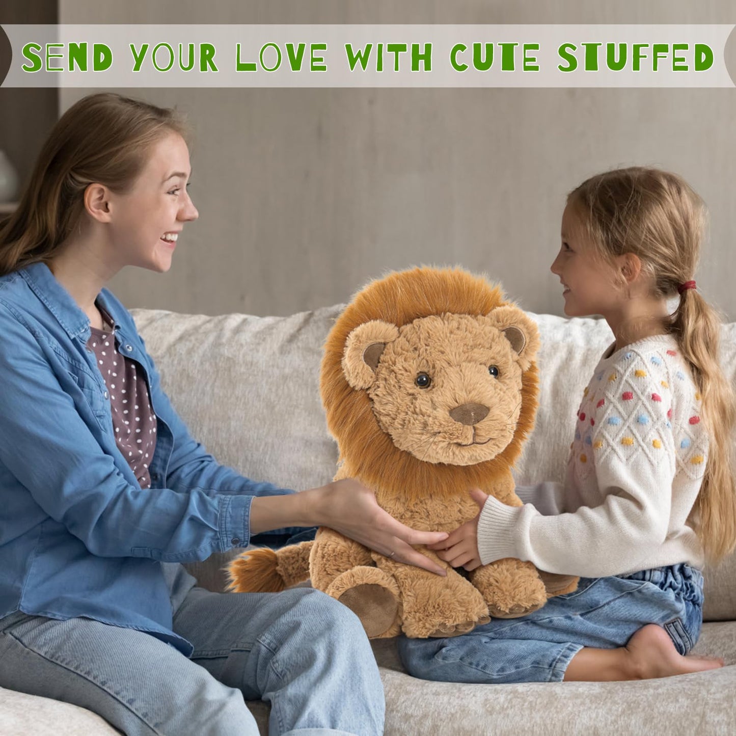 Karister Lion Plush Toy, 17.7" Mother Lion Stuffed Animal with 3 Cute Baby Lions, 4Pcs Wild Animal Stuffed Toy for Kids Boys Girls, Safari Animal Plushies Gift for Christmas Birthday, Brown