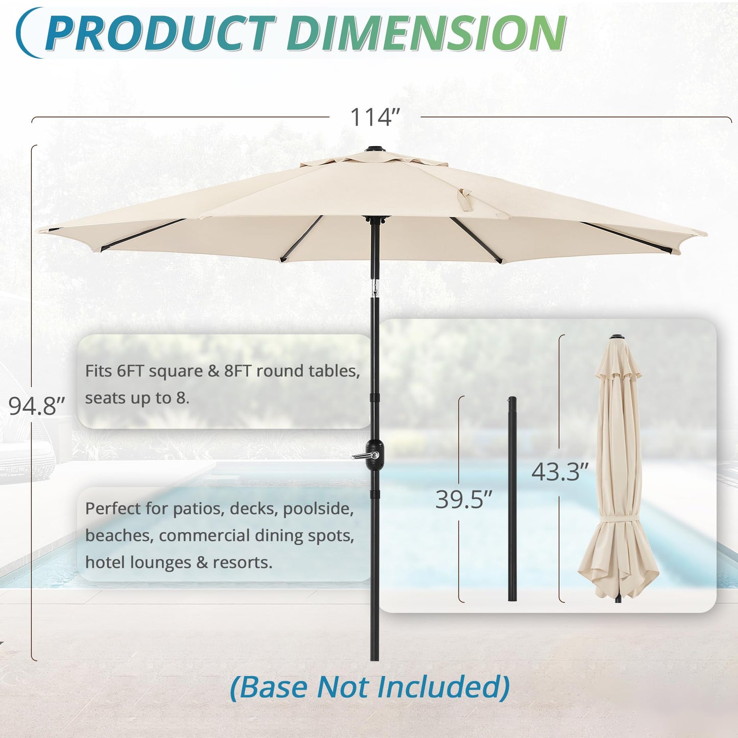 LUE BONA 10FT Patio Umbrella, Waterproof Outdoor Market Umbrella with Easy Crank & Tilt, Patio Table Umbrella for Deck Garden Backyard Pool, Beige
