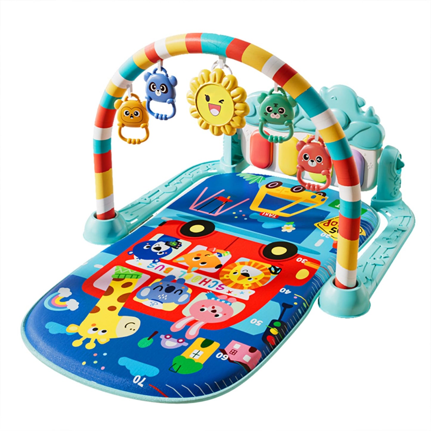 Baby Gyms Play Mats, Play Piano Gym Mat, Activity Mat for Tummy Time with 5 Infant Learning Sensory, Music and Lights for Newborns and Toddlers (Dark Blue)