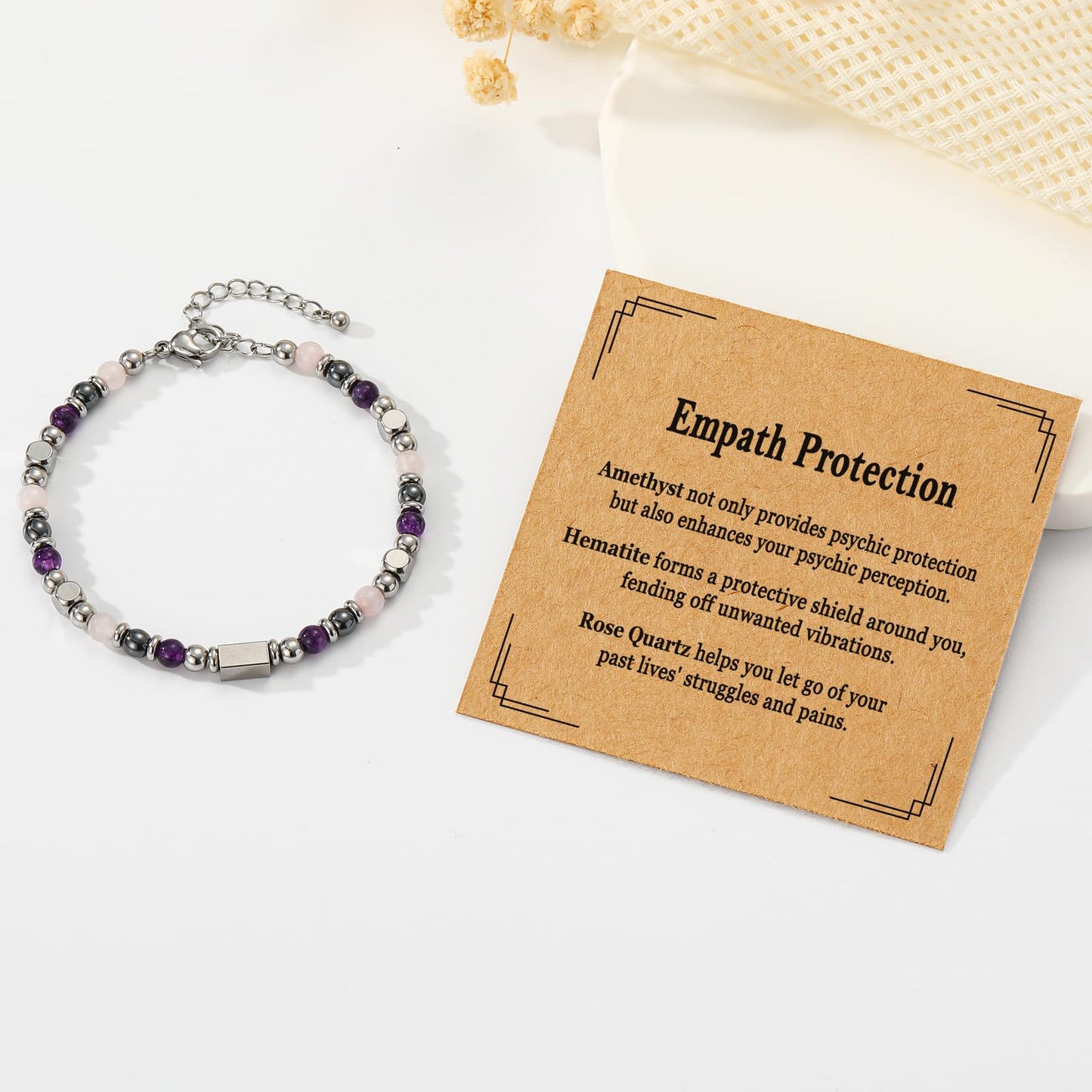 ESPVO Protection Bracelet for Women Gifts Empath Crystals Healing Emf Amethyst Hematite Jewelry Natural Stones Teens