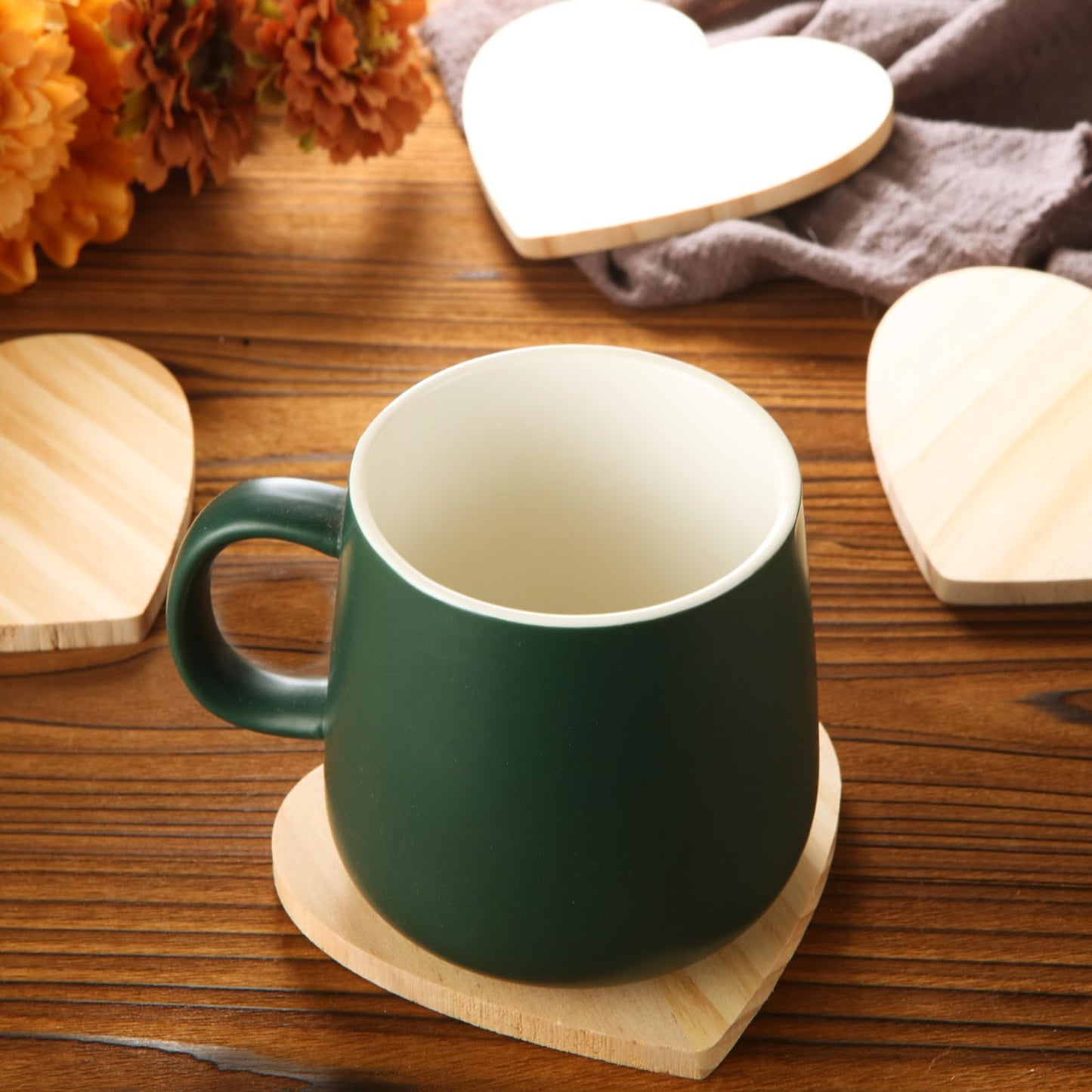 DAJAVE 50 Pack Unfinished Wood Coasters 4 Inch Heart Shape Wooden Coasters for Crafts with Non-Slip Silicon Dots, Wood Coasters Bulk for DIY Stained Painting Wood Engraving Home Decoration
