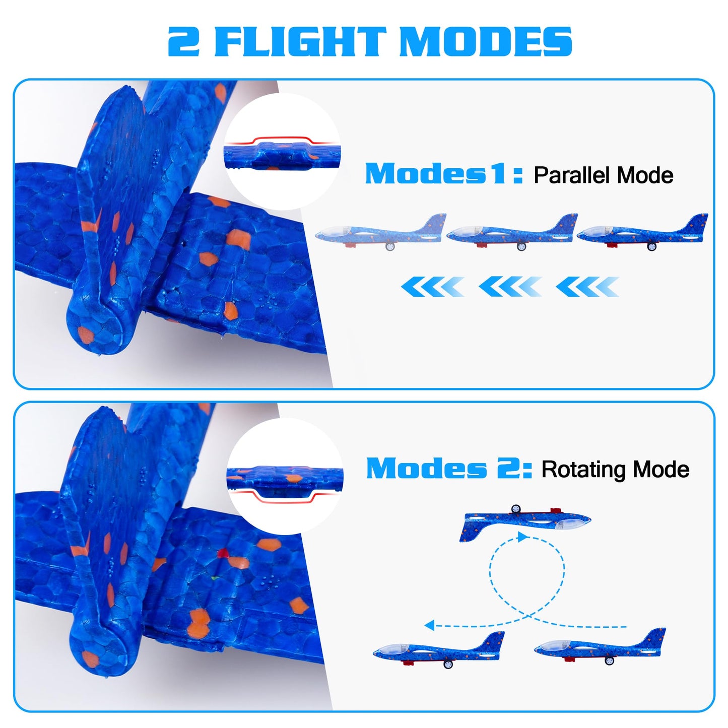 LJZJ 3 Pack Airplane Launcher Toys, 2 Flight Modes LED Foam Glider Catapult Plane, Outdoor Flying Toy for Kids, Birthday Gifts for Boy Girl 3+ Year Old, B-Day Party Supplies