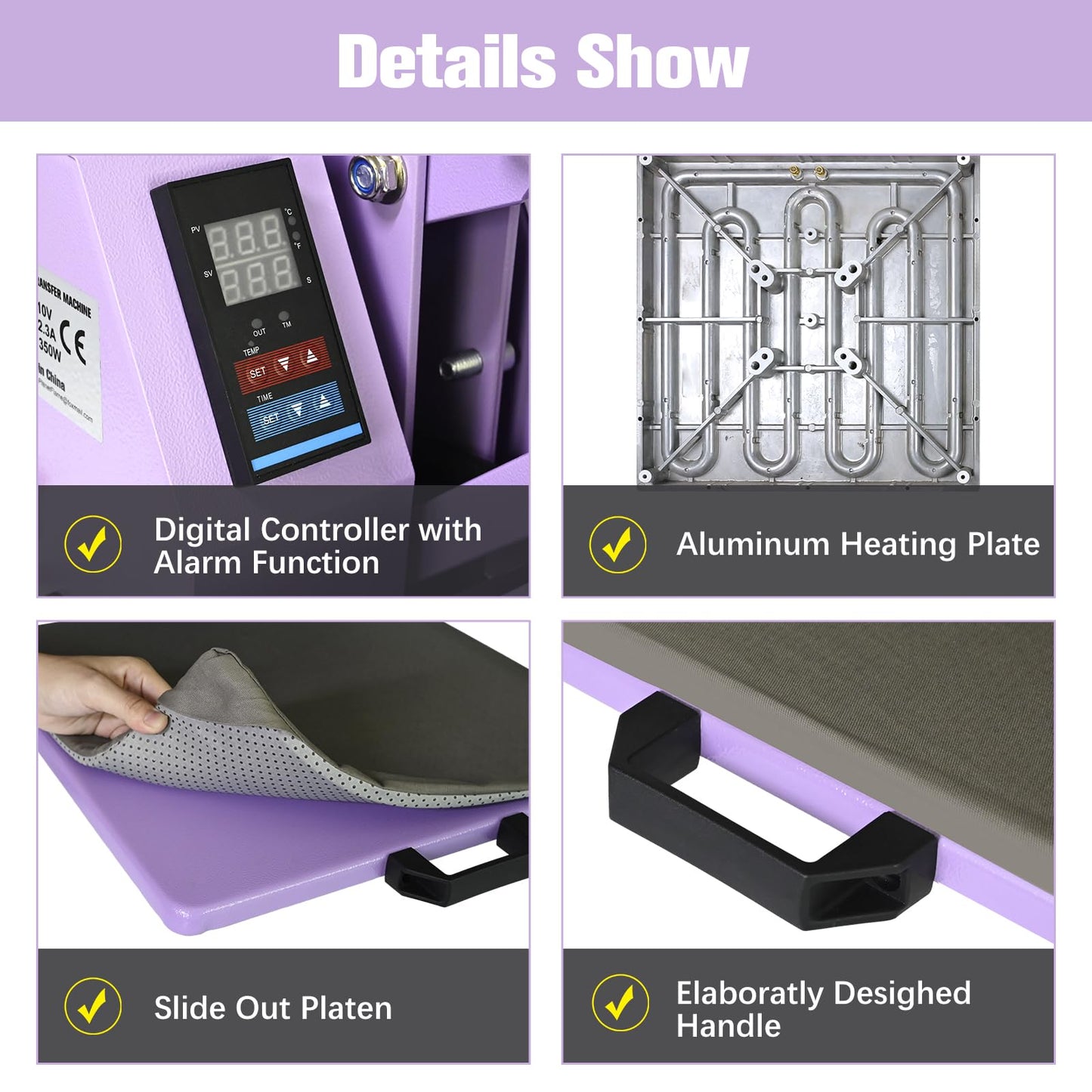 PlanetFlame Heat Press 15x15 inch Industrial Quality Sublimation Heat Press, Slide Out Heat Transfer Machine for T-Shirt, Purple