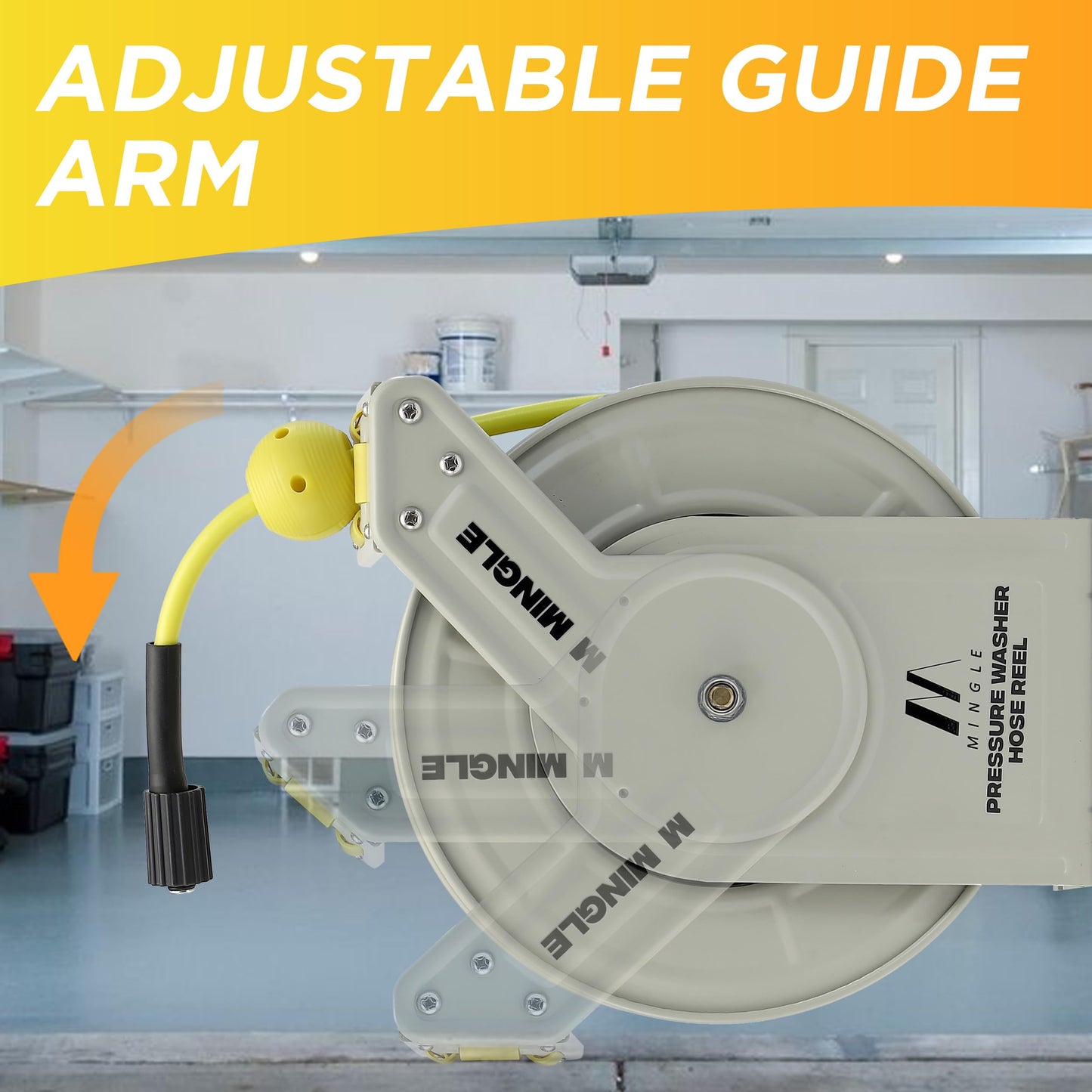 M MINGLE Retractable Pressure Washer Hose Reel, 1/4" × 60ft Heavy Duty Professional Hose Reel, Auto Rewind Power Washer Hose Reel, Wall/Floor Mounted, 3600 PSI