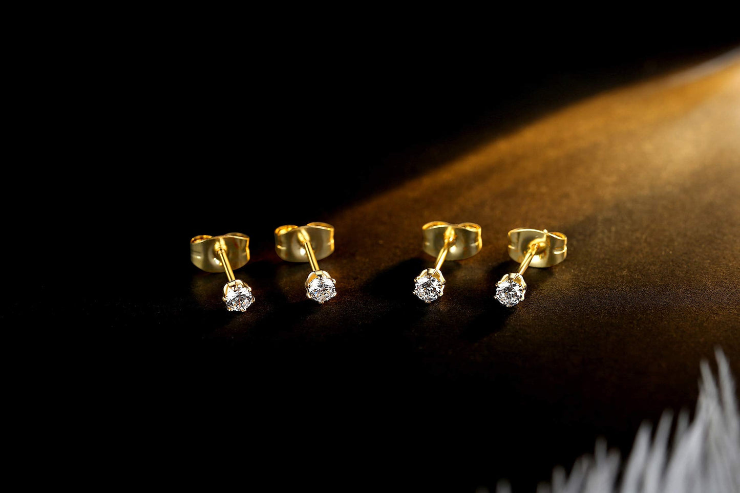 FOSIR 6 Pairs 3mm Tiny Women's 14K Gold Plated Stainless Steel Cubic Zirconia Stud Earrings, Hypoallergenic 316L Earrings Pack
