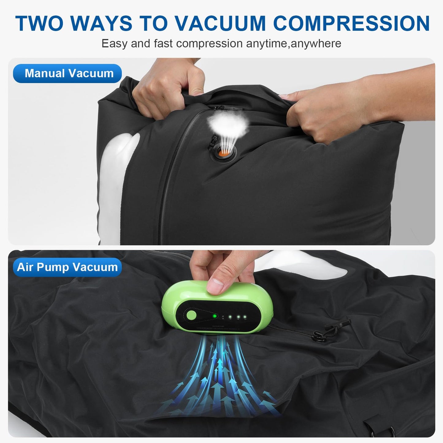 Travel Vacuum Bags with Pump, Reusable Vacuum Packing Cubes Bags for Luggage, IPX7 Waterproof, Space Saver, Vacuum Bag Kit for Camping, Suitcase, Gym, Yoga, Swim, Beach (1 Bag + Pump)