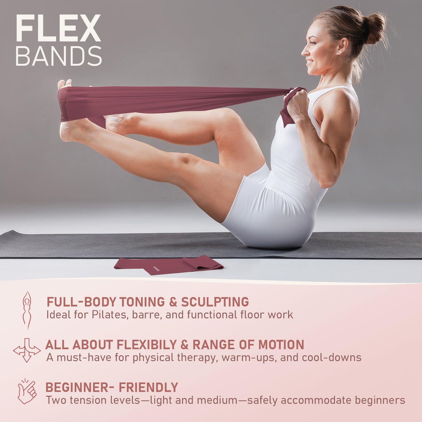 PhysKcal Pilates Ring Set, 15-Inch Pilates Circle with 1x Core Ball, 3X Resistant Loop and 2X Flex Band, Home Pilates on Mat Essential Kit (Plum)