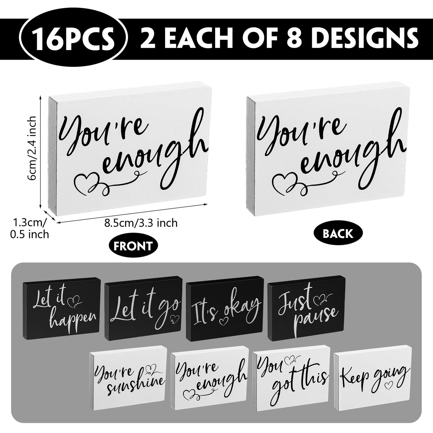Novabright 16 Pcs Mental Health Desk Decor Mini Mental Health Table Signs Bulk Inspirational Office Desk Decor Positive Motivational Gifts Coffee Corner Decorations for Classroom Bedroom(White,Black)
