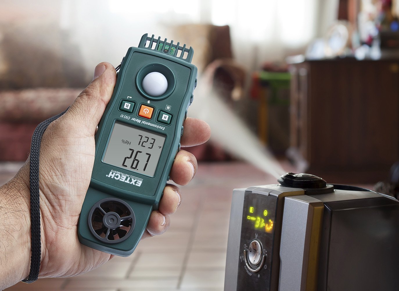 Extech EN510 10-in-1 Environmental Meter - Measures Air Velocity, Light, Sound, Temperature, Humidity, Dew Point, Wet Bulb, Heat Index, Wind Chill, Portable Multi-Function Tester with Backlit LCD