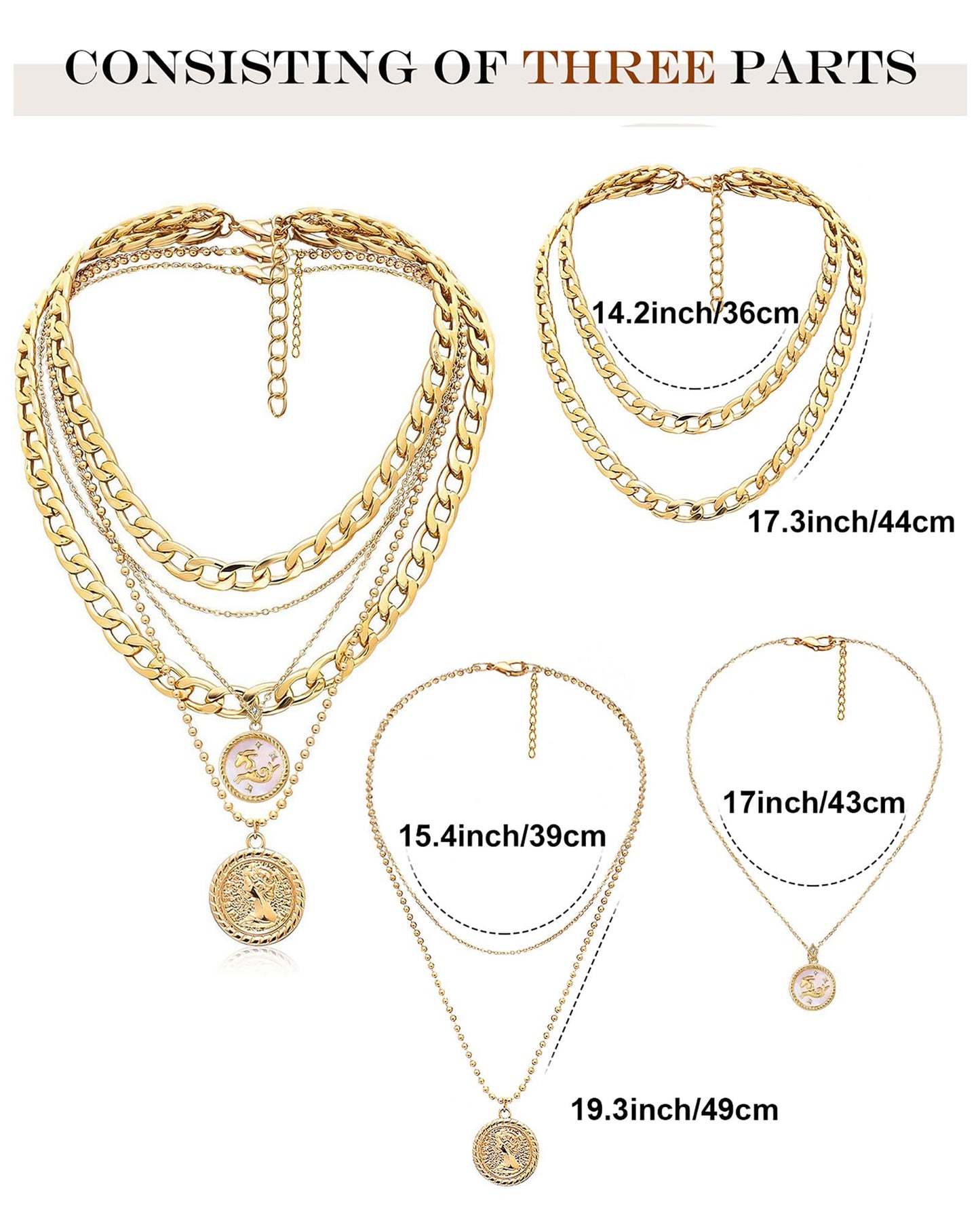 MJartoria Gold Layered Necklaces for Women Trendy Retro Coin Pendant Necklace Dainty Chunky Chain Choker Necklaces for Jewelry Birthday Gifts (Gold, Zodiac-Capricornus-3PCS Layered)