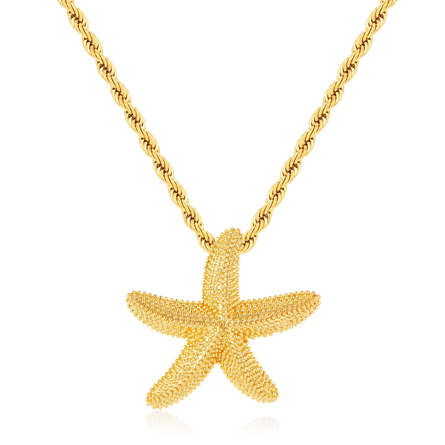 WOWORAMA Gold Starfish Necklace for Women Textured Starfish Shell Necklaces Boho Ocean Sea Star Shell Pendant Necklace Summer Beach Necklaces Jewelry