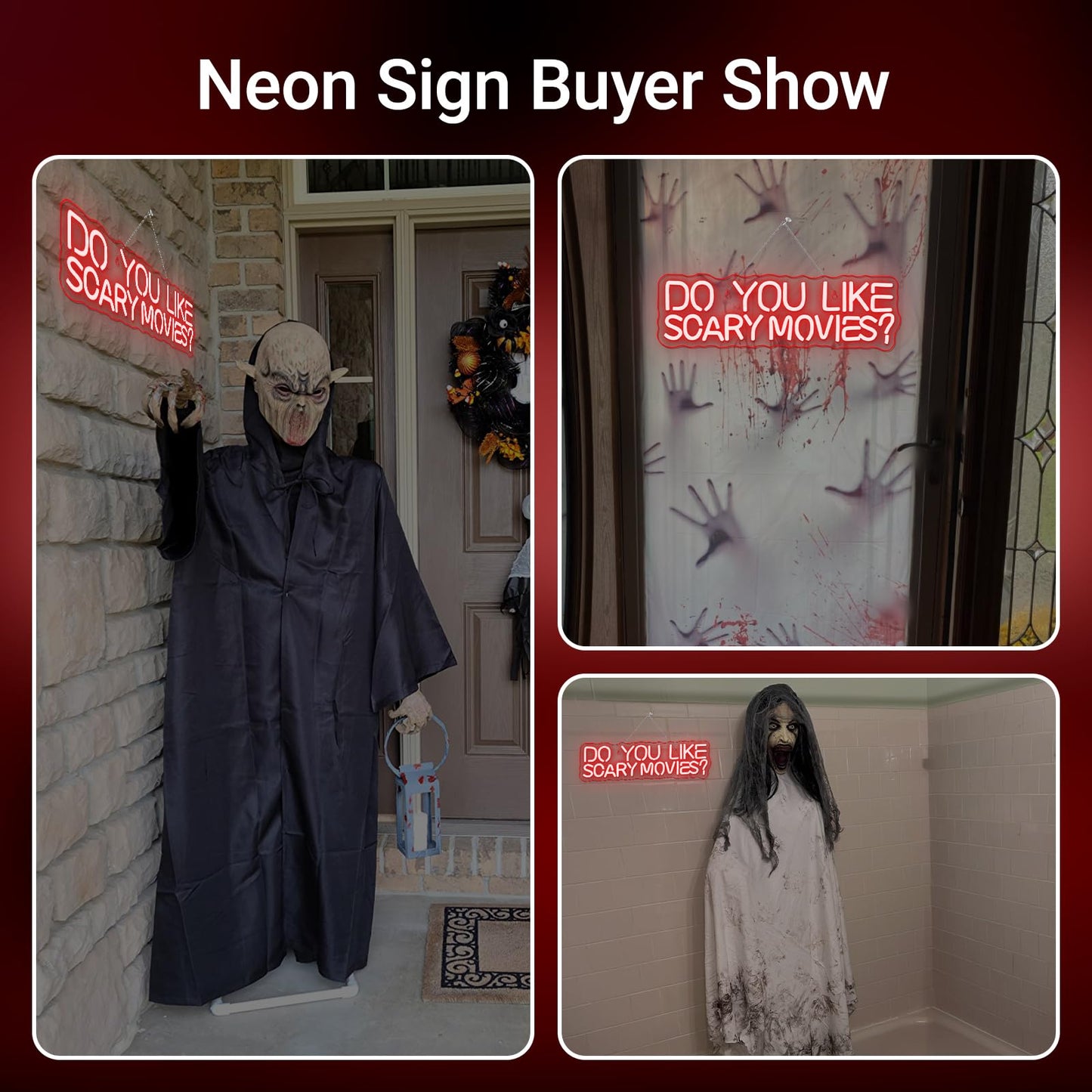 FAXFSIGN Do You Like Scary Movies Neon Sign Horror Cinema Neon Signs for Wall Decor LED Night Light for Escape Room Bar Club Party Teen Boy Man Cave Game Gothic Halloween Decoration