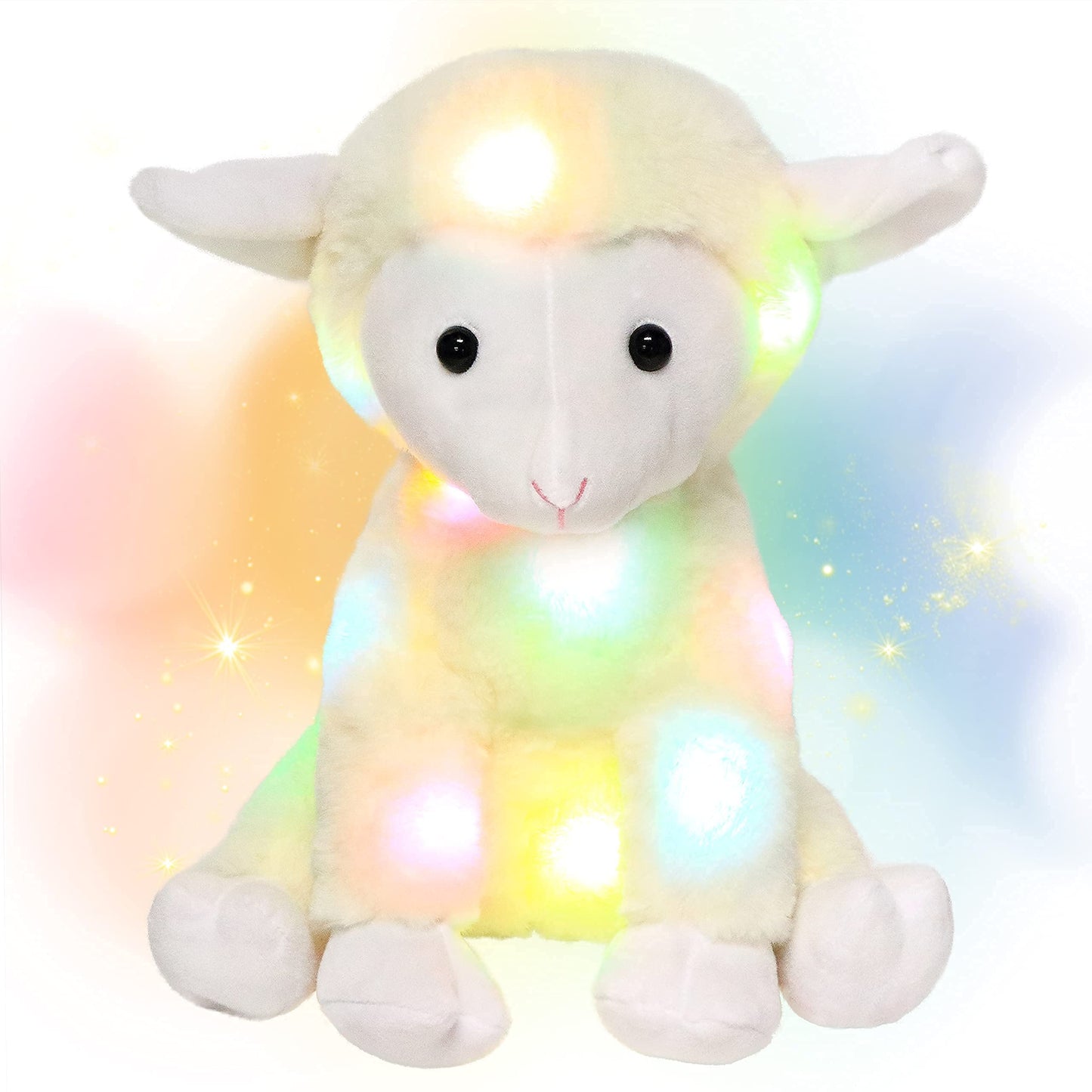 Hopearl LED Plush Lamb Lighting Up Stuffed Sheep Floppy Night Lights Glow in The Dark Birthday Festival for Kids Toddlers, Beige, 11''