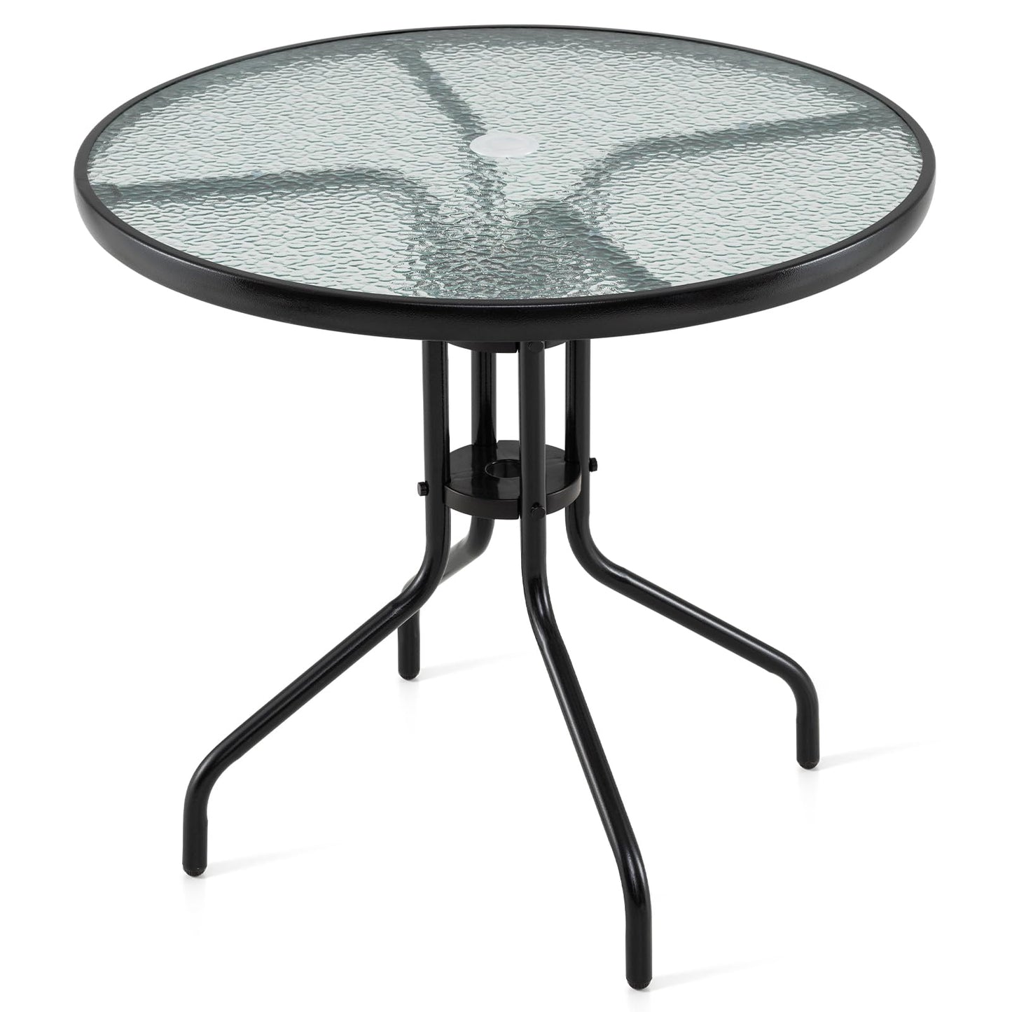 Giantex 31.5" Outdoor Bistro Table, Patio Round Dining Table w/Tempered Glass Tabletop & 2" Umbrella Hole, Heavy-Duty Metal Frame for Garden Yard Poolside Porch (31.5"x31.5"x28.5")
