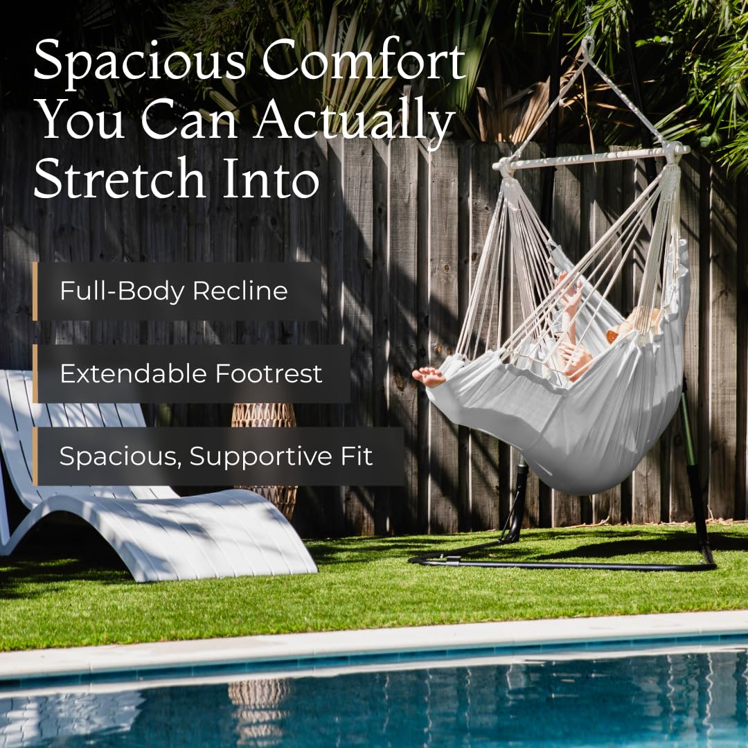 Hanging Hammock Chair Swing - Hammock Swing Chair with Foot Rest - Indoor/Outdoor Hanging Chair - Quick & Easy Setup with Durable Hardware – Spacious Full Body Support – Holds 440 Lbs
