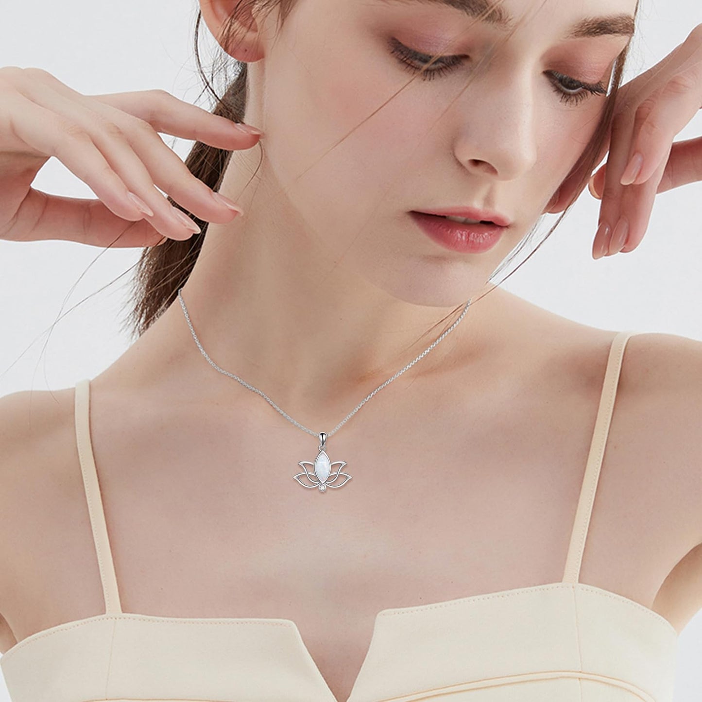 YFN Lotus Flower Necklace Sterling Silver White Opal Lotus Pendant Lotus Jewelry Gifts for Women