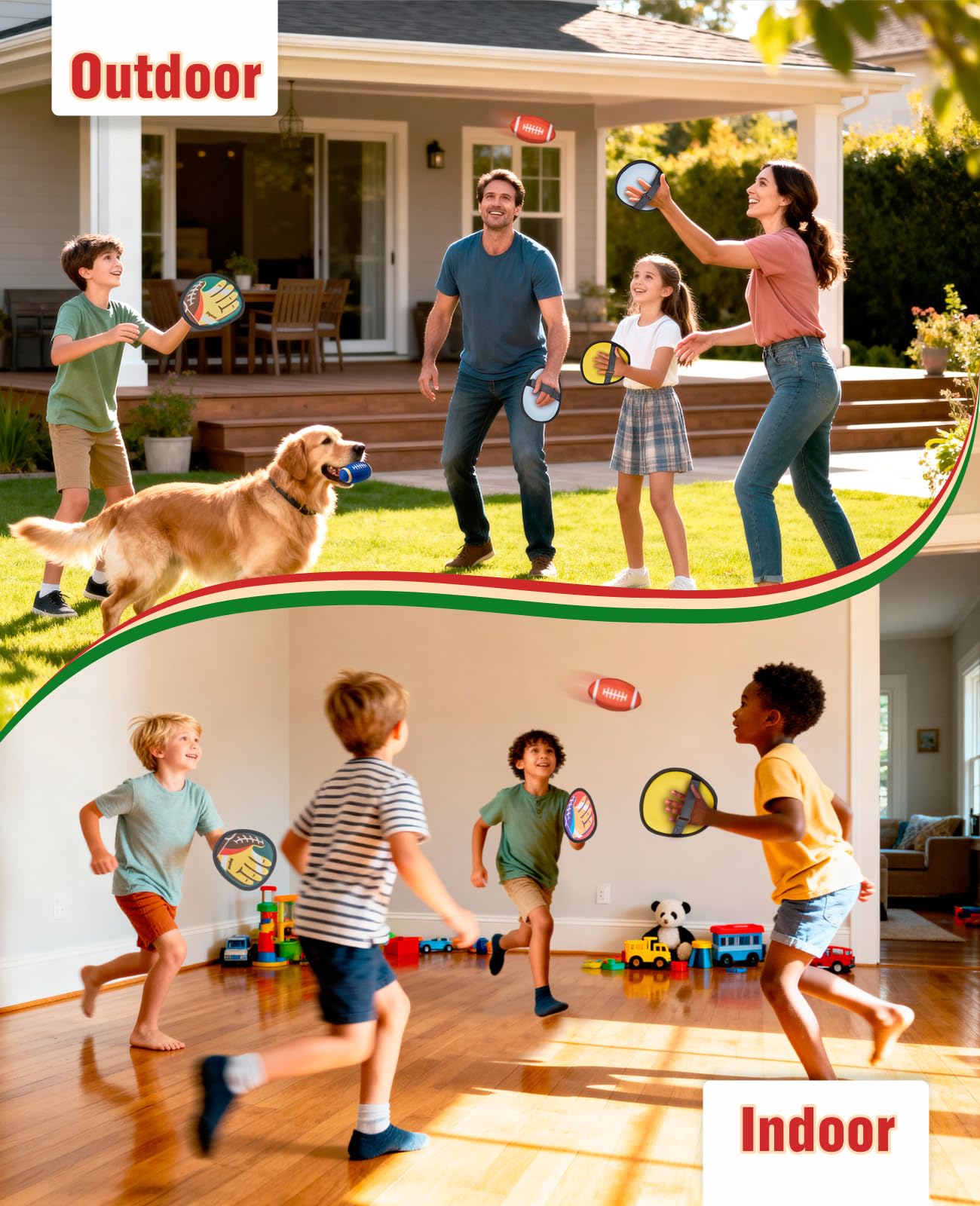JoyCat Football Toss and Catch Ball Game for Kids, 4 Paddles & 4 Soft Footballs, American Football Training Set for Backyard Beach, Sports Outdoor Toys Birthday Gift Idea for Boys Girls Ages 3-12