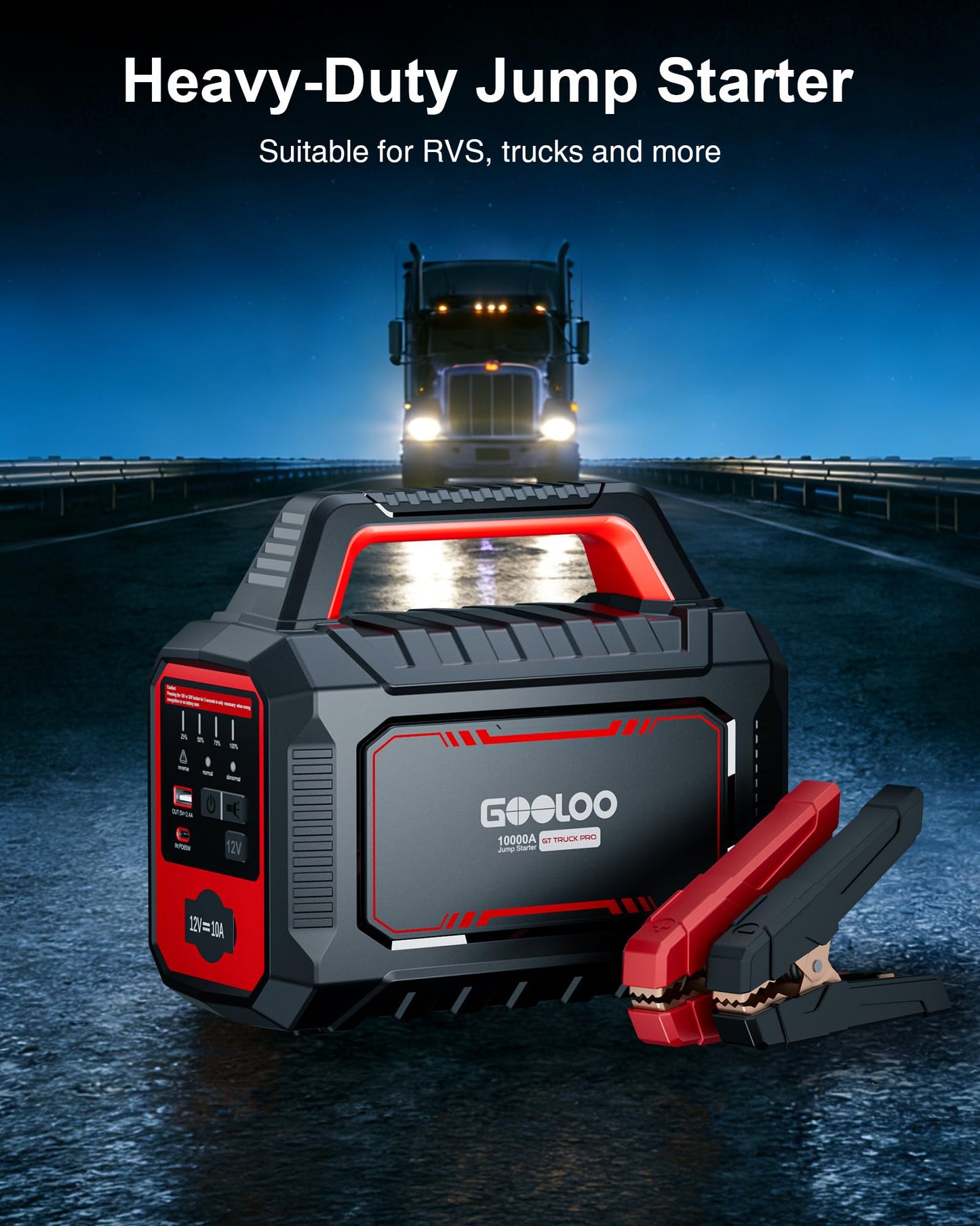 GOOLOO GT Truck PRO 10000A Jump Starter with 65W Fast Charge, 64000mAh Portable Car Battery Booster Power Pack (for All Gas All Diesel), 12V Jump Box with LED Light, Thickened Jumper Cable & Light