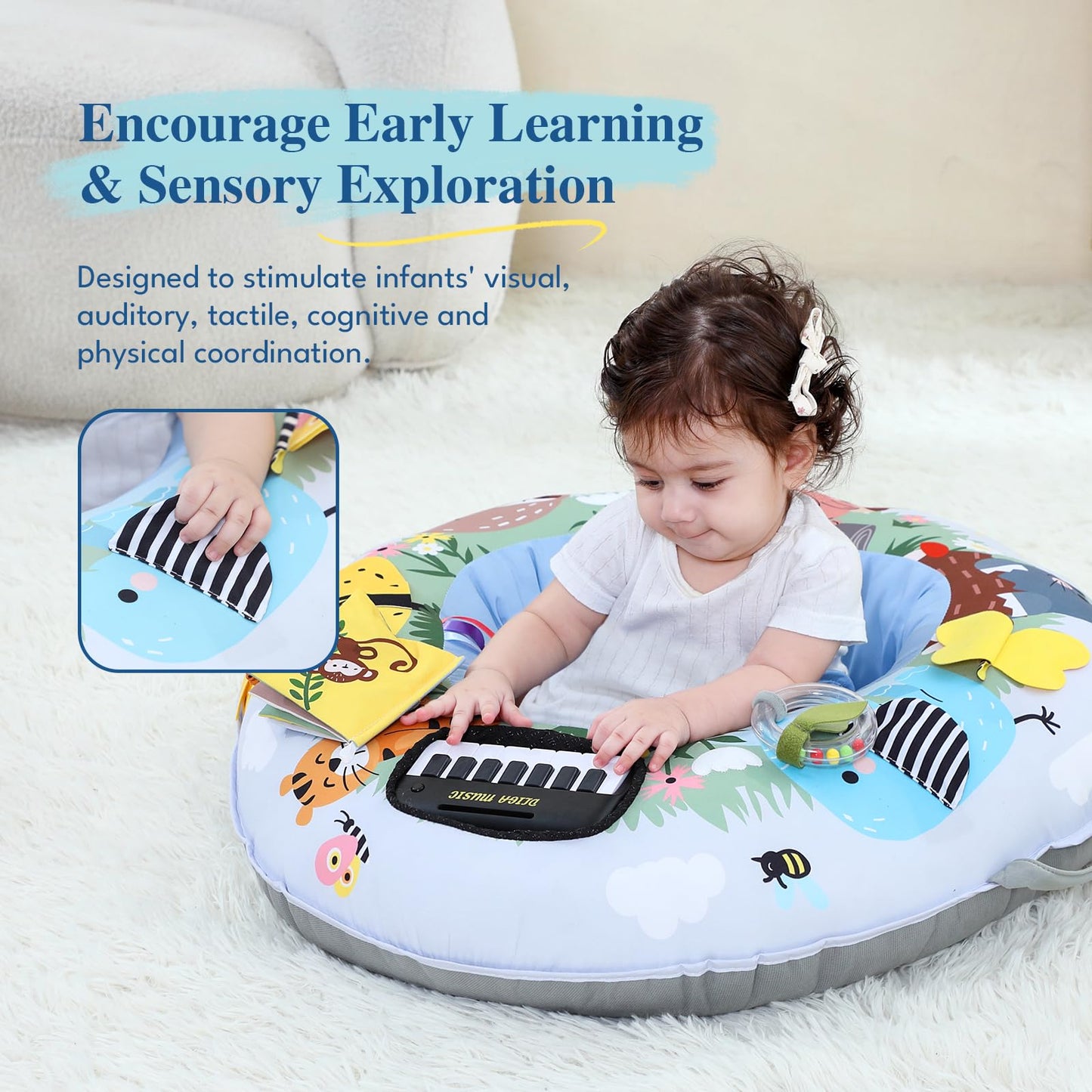 Lovvie & Joy 3-in-1 Baby Seat & Tummy Time & Play Activity Center Ring,Soft Infant Seats for Sitting Up Chair 0-12 Months Babies with Toys for Early Sensory Exploration and Motor Skill Development