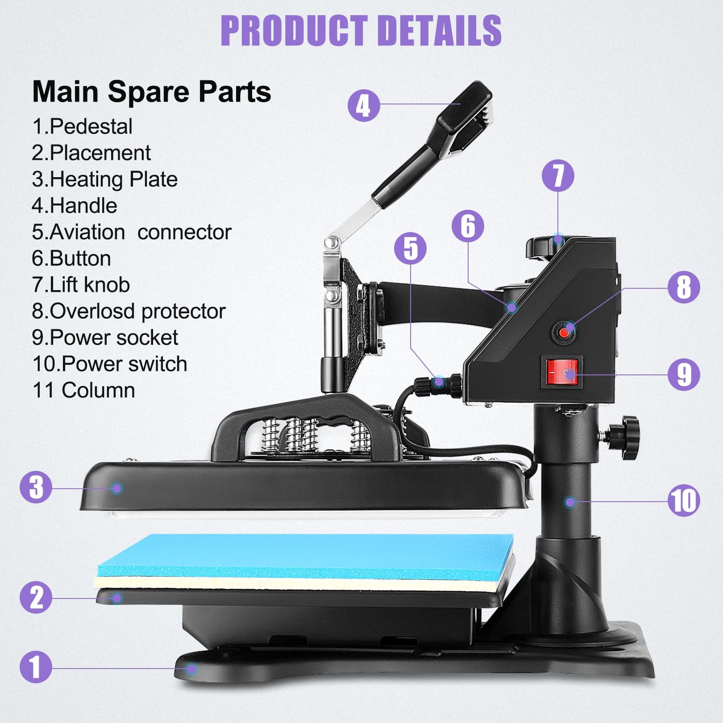 Heat Press Machine for Tshirts, 8 in 1 Heat Transfer Machine, 12" X 15" Heat Printing Press for Sublimation Combo with 360 Degree Rotation Swing Away for T-Shirt Hat Cap Mug Plate, Blue Black