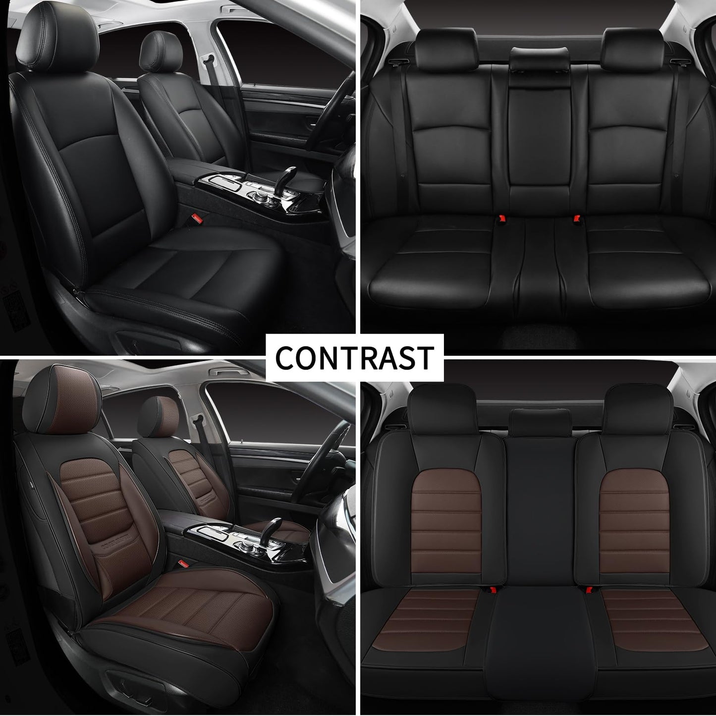 COVER EMPIRE Car Seat Covers Full Set, 5 Seats Universal Leather Seat Covers for Cars, Waterproof Front and Rear Seat Cover, Breathable Automotive Seat Cover for Most Sedans, Trucks, SUVs, Black&Brown