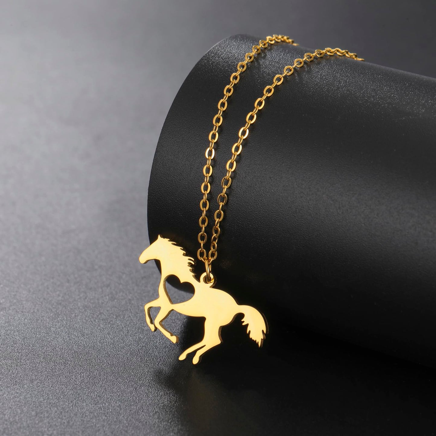 VASSAGO Horse Necklace for Women Men Stainless Steel Horse Pendant Necklace Animal Jewelry Horse Lover Gifts (gold heart horse)