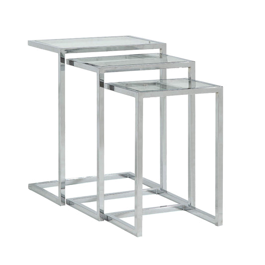Carolina Classic Addison Powder Coated Metal Frame Nesting Table Set in Chrome