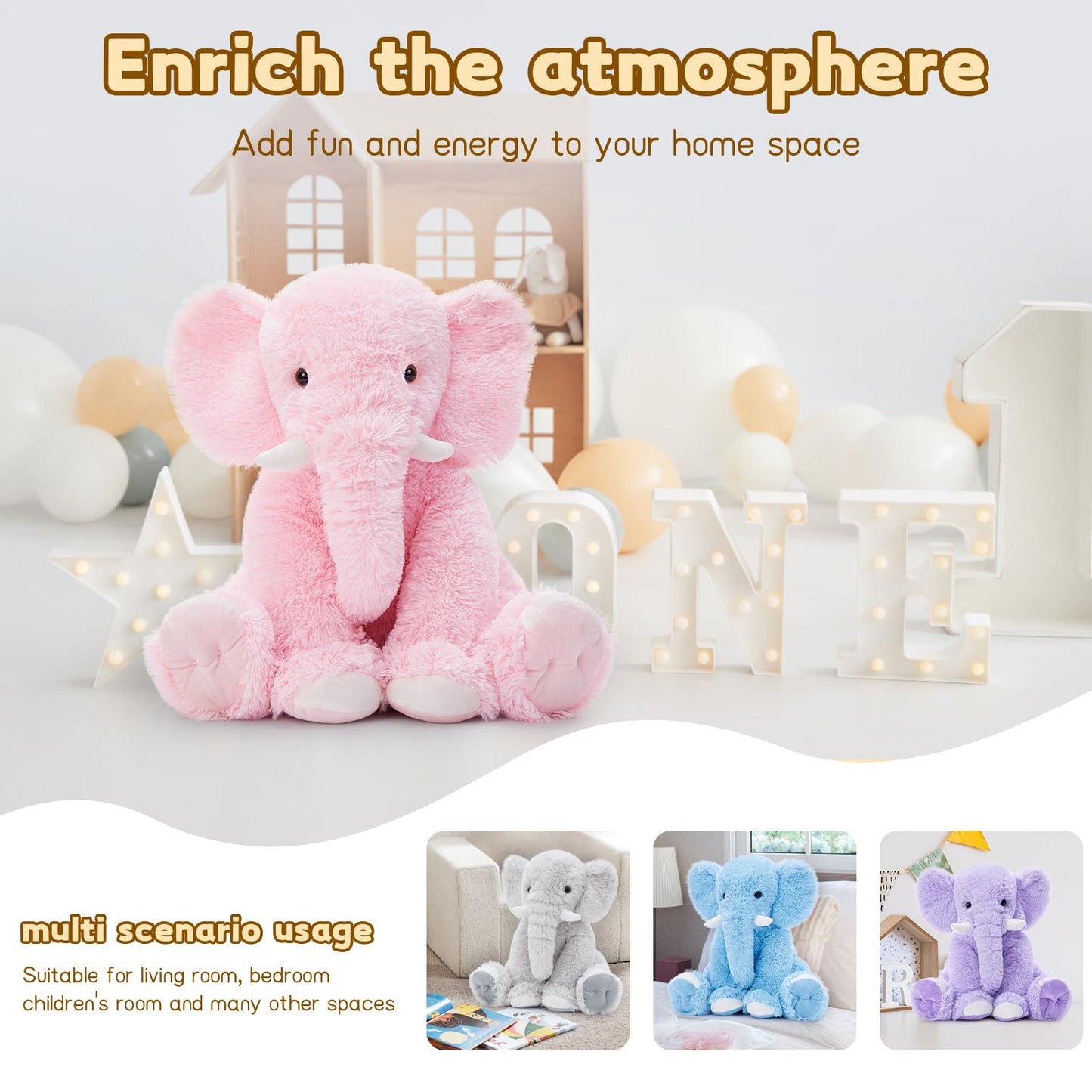 Tezituor 19.6 Inch Plush Elephant Stuffed Animal Giant Pink Elephant Toys Soft & Cuddly Plush Animal Gift for Girls, Kids Birthday Christmas Valentine's Day
