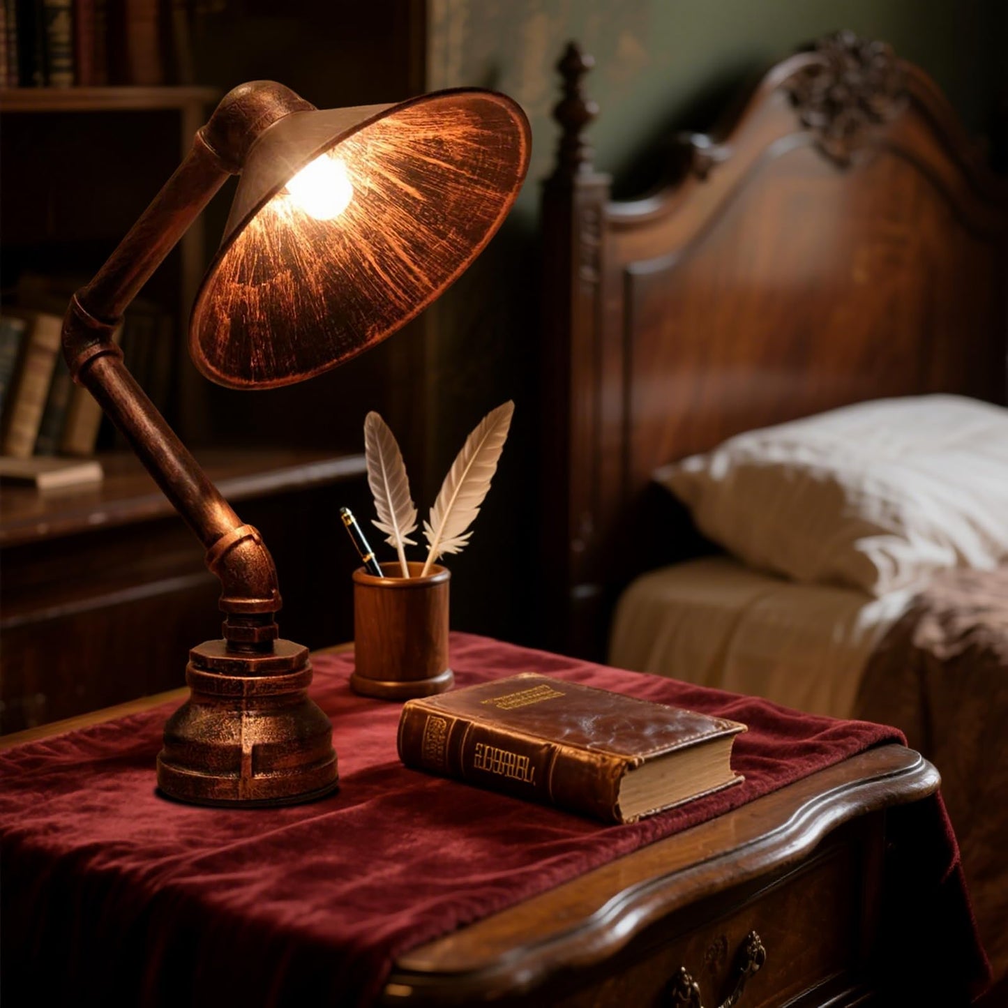PIPRE Steampunk Table Lamp, Industrial Water Pipe Lamp Retro Iron Piping Desk Lamp Vintage Nightstand Lamps for Bedroom Living Room Kitchen Café Dorm Pub Brown1