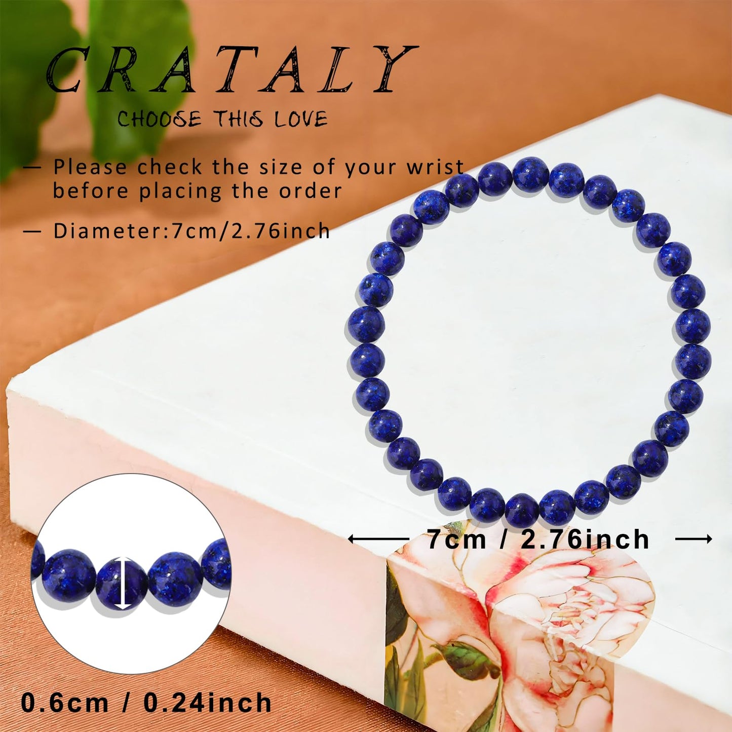 Lapis Lazuli Beaded Bracelet for Women Men-6MM Blue Natural Crystal Healing Jewelry Handmade Birthday Gifts Bracelet