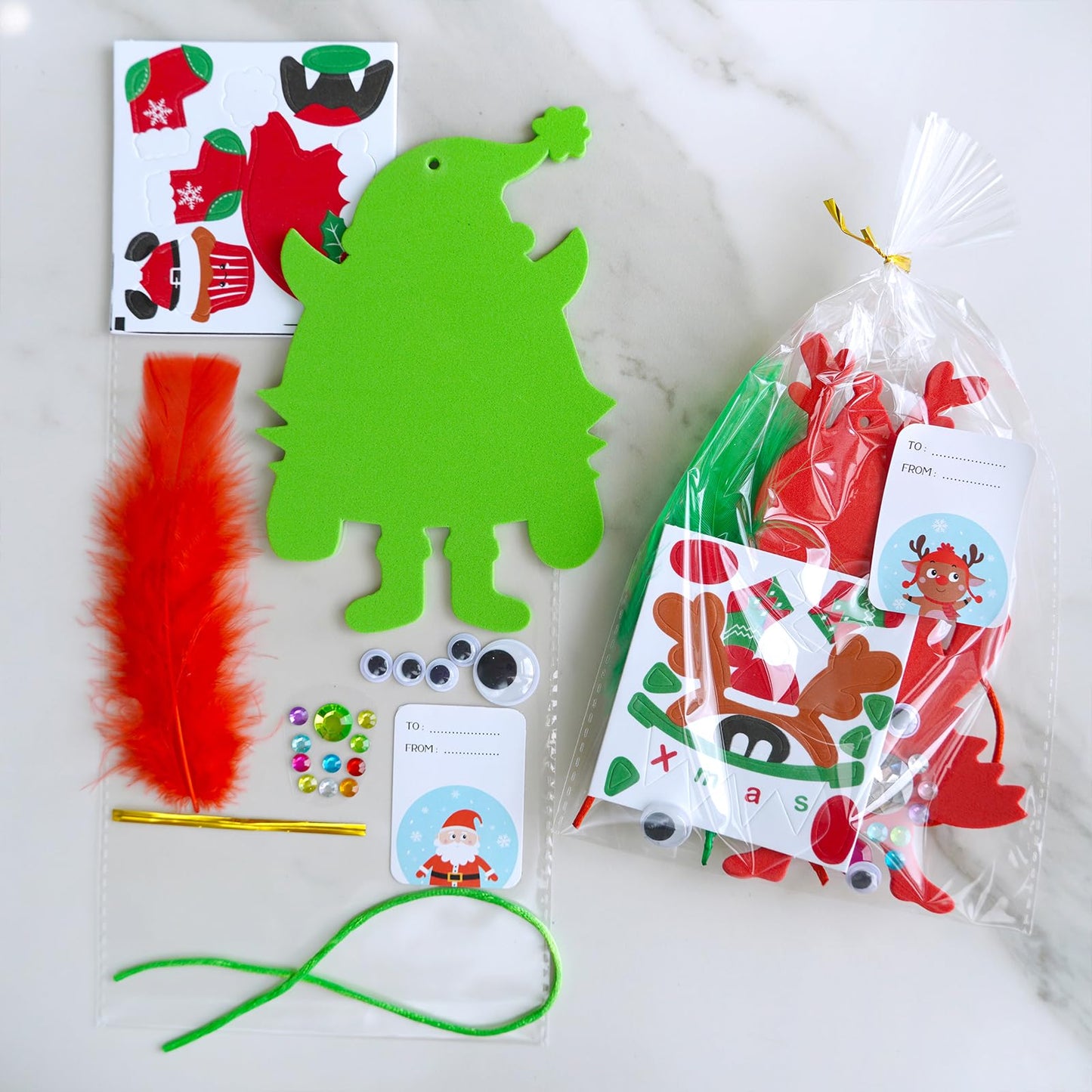 Winlyn 24 Sets Christmas Craft Kits Winter Crafts DIY Monster Ornaments Decorations Art Sets Foam Monster Christmas Stickers Googly Eyes Feathers for Kids Holiday Home Classroom Activities Party Favor