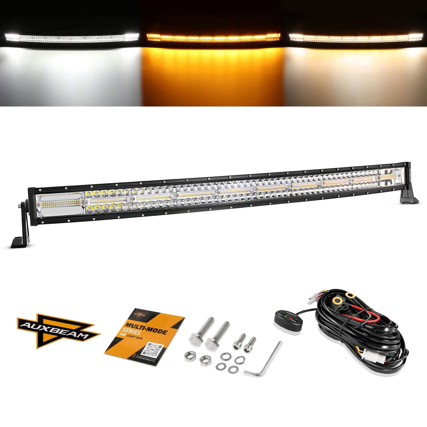 Auxbeam 42 Inch LED Light Bar, 240W Curved 6 Modes Amber White Strobe Fog Lights, Spot Flood ComboOffroad Driving Light for Truck Jeep