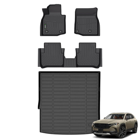 ANBINGO® Floor Mats & Cargo Liner for 2025 2026 CX-50 Hybrid/All Weather TPE Mazda CX50 Floor Liners / 1st & 2nd Row Custom Mats Full Set / CX50 Accessories - Black