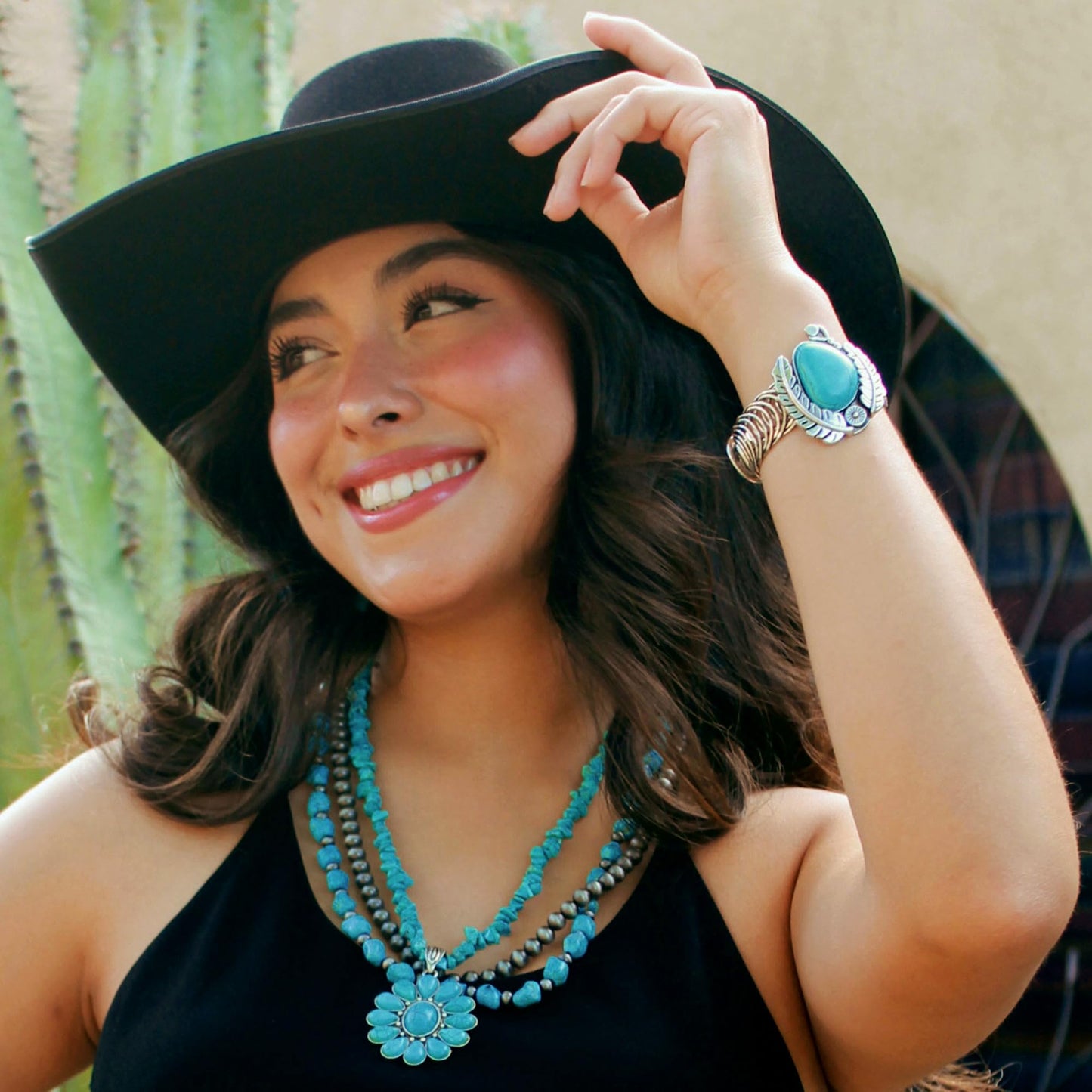 Montana West Rustic Couture Western Turquoise Cuff Bangle Bracelet Bohemian Vintage Elastic for Women Cowgirl RCW-1007TQ, Medium